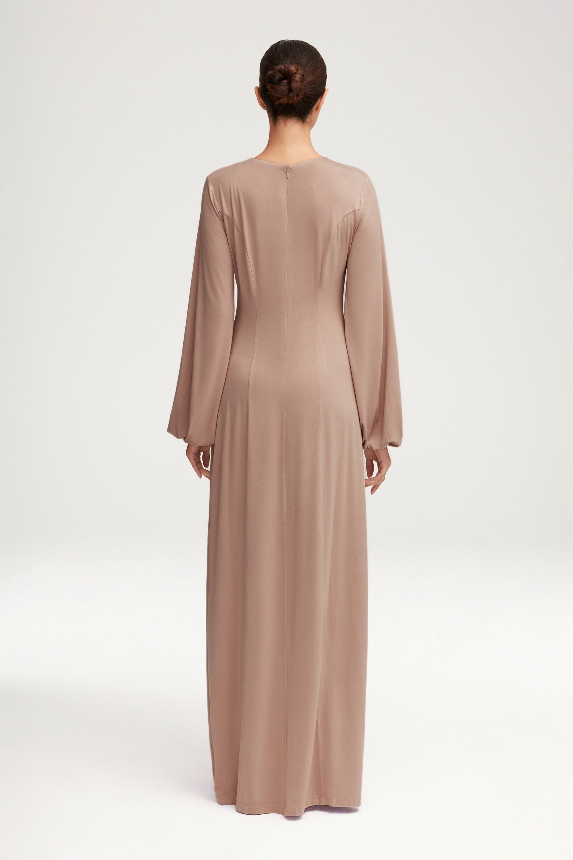 Hayat Jersey Princess Seam Maxi Dress - Mink Clothing Veiled 