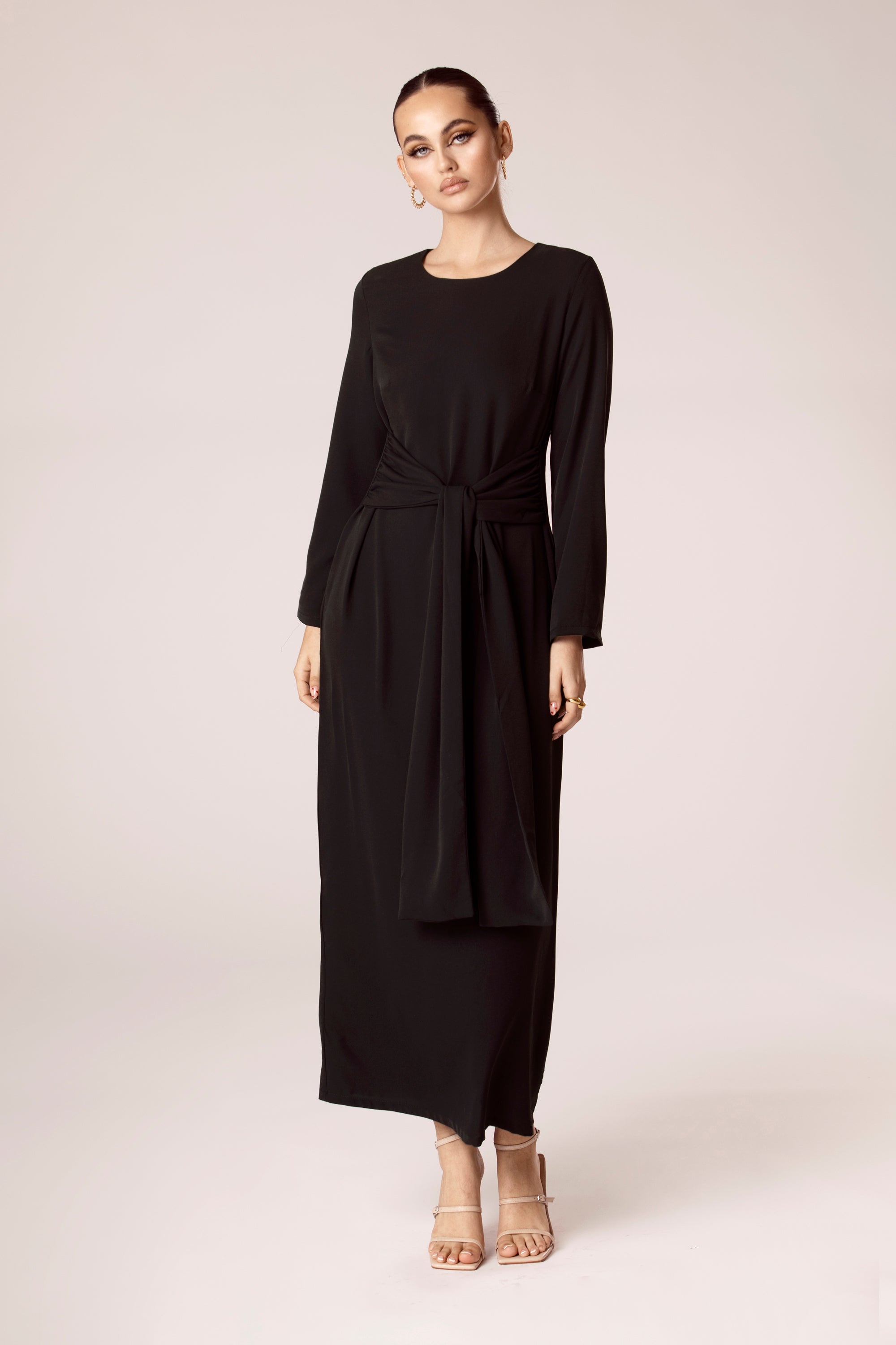 Isabella Tie Waist Maxi Dress - Black Veiled Collection 