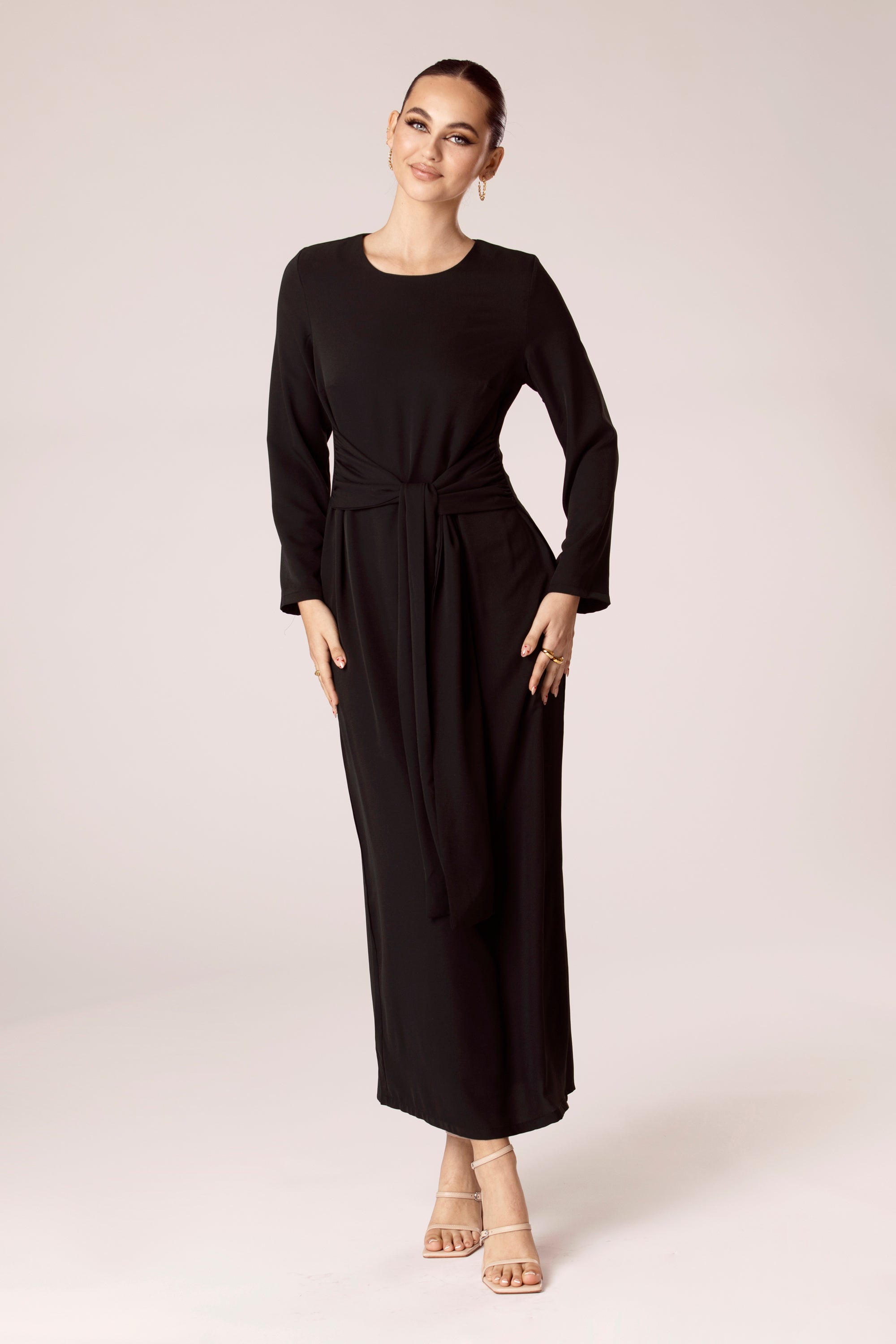 Isabella Tie Waist Maxi Dress - Black Veiled Collection 