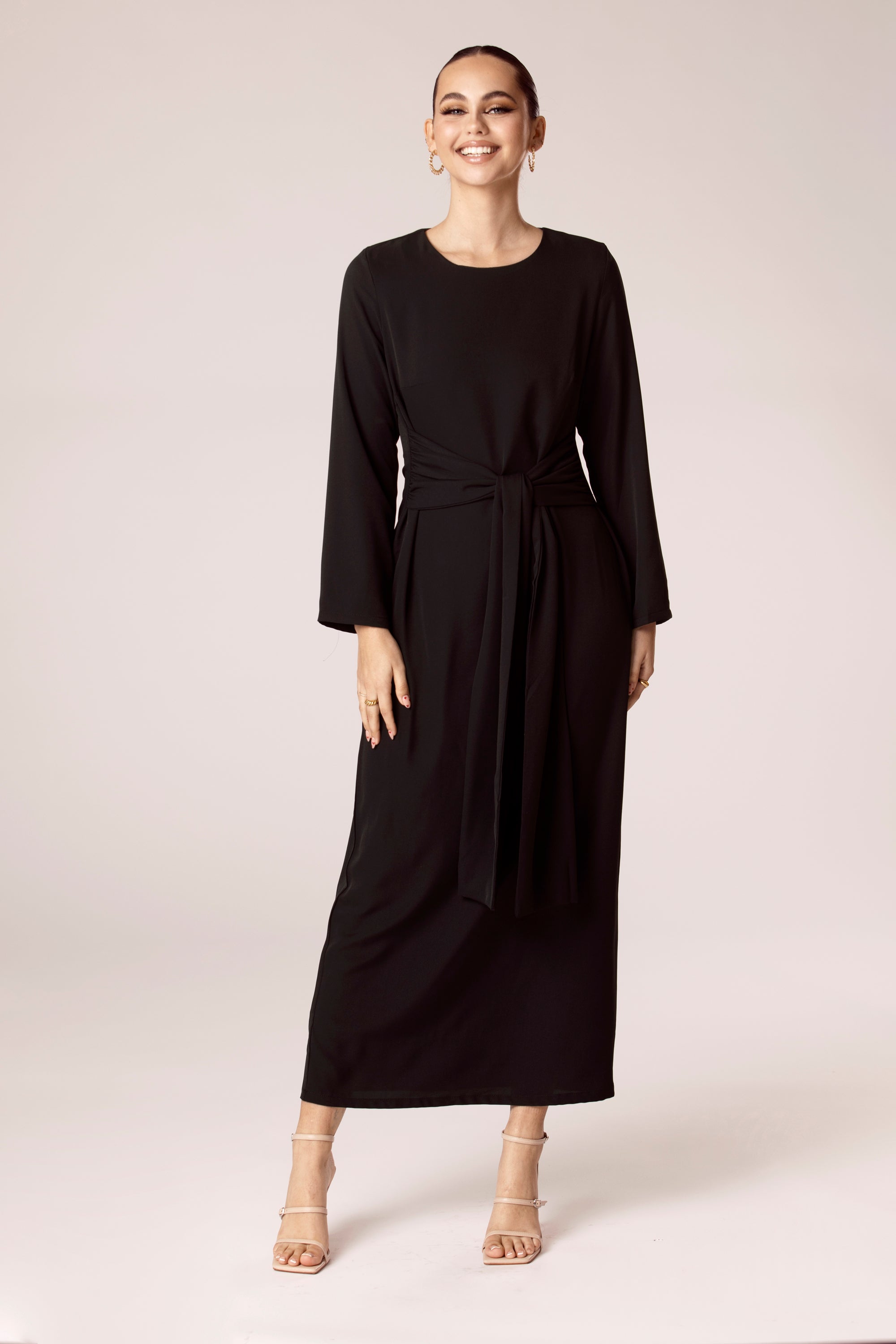 Isabella Tie Waist Maxi Dress - Black Veiled Collection 