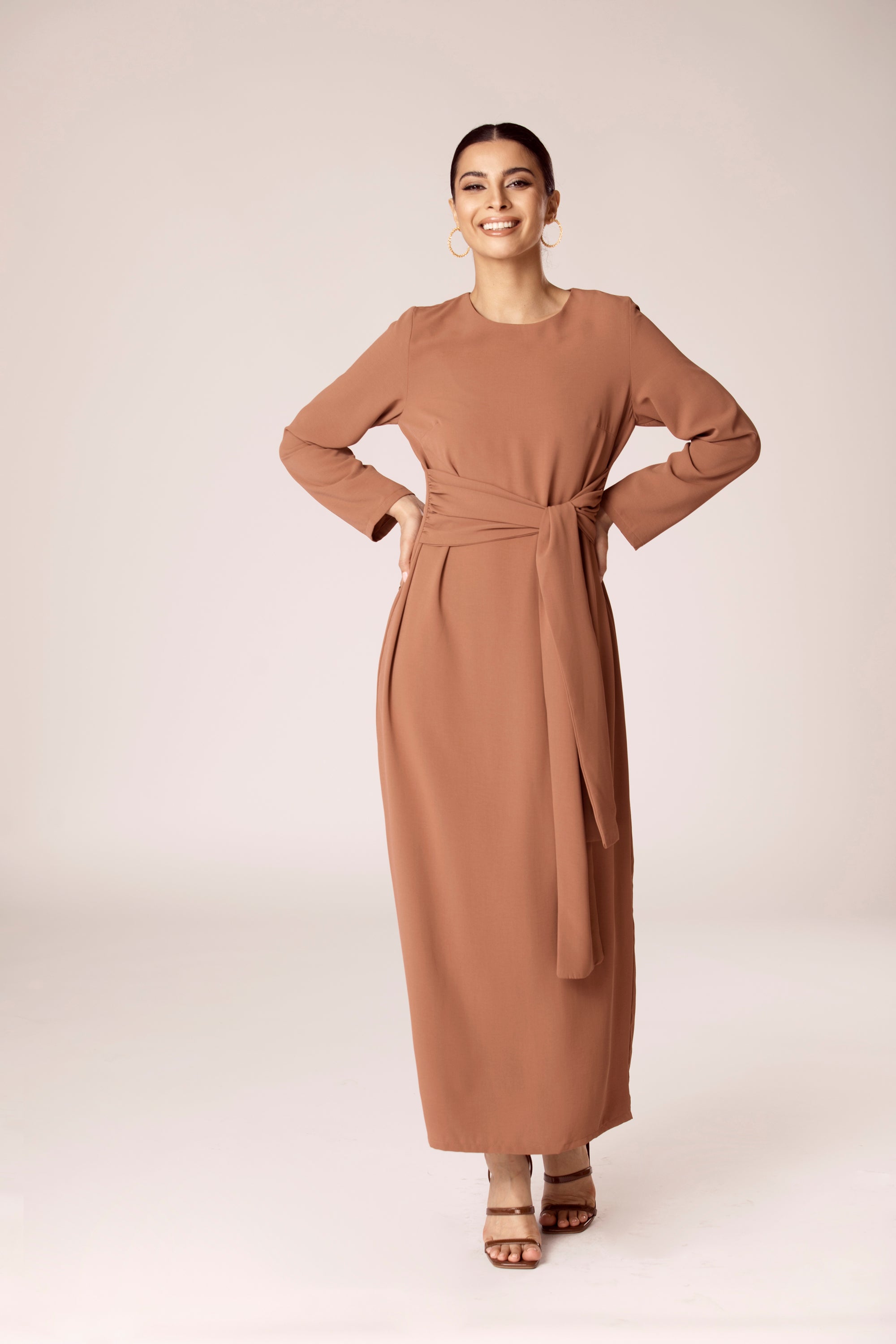 Isabella Tie Waist Maxi Dress - Mushroom Veiled Collection 