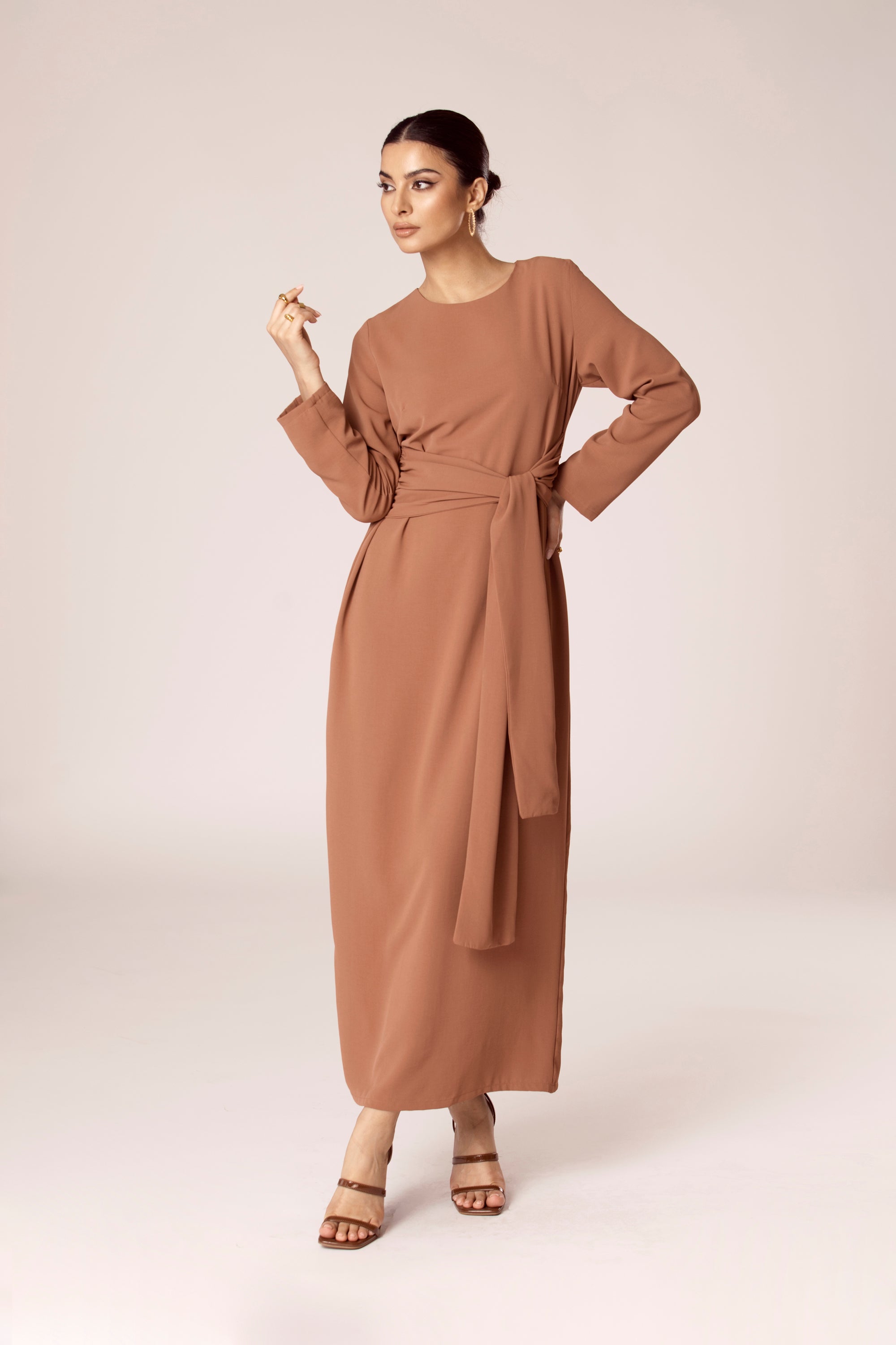 Isabella Tie Waist Maxi Dress - Mushroom Veiled Collection 