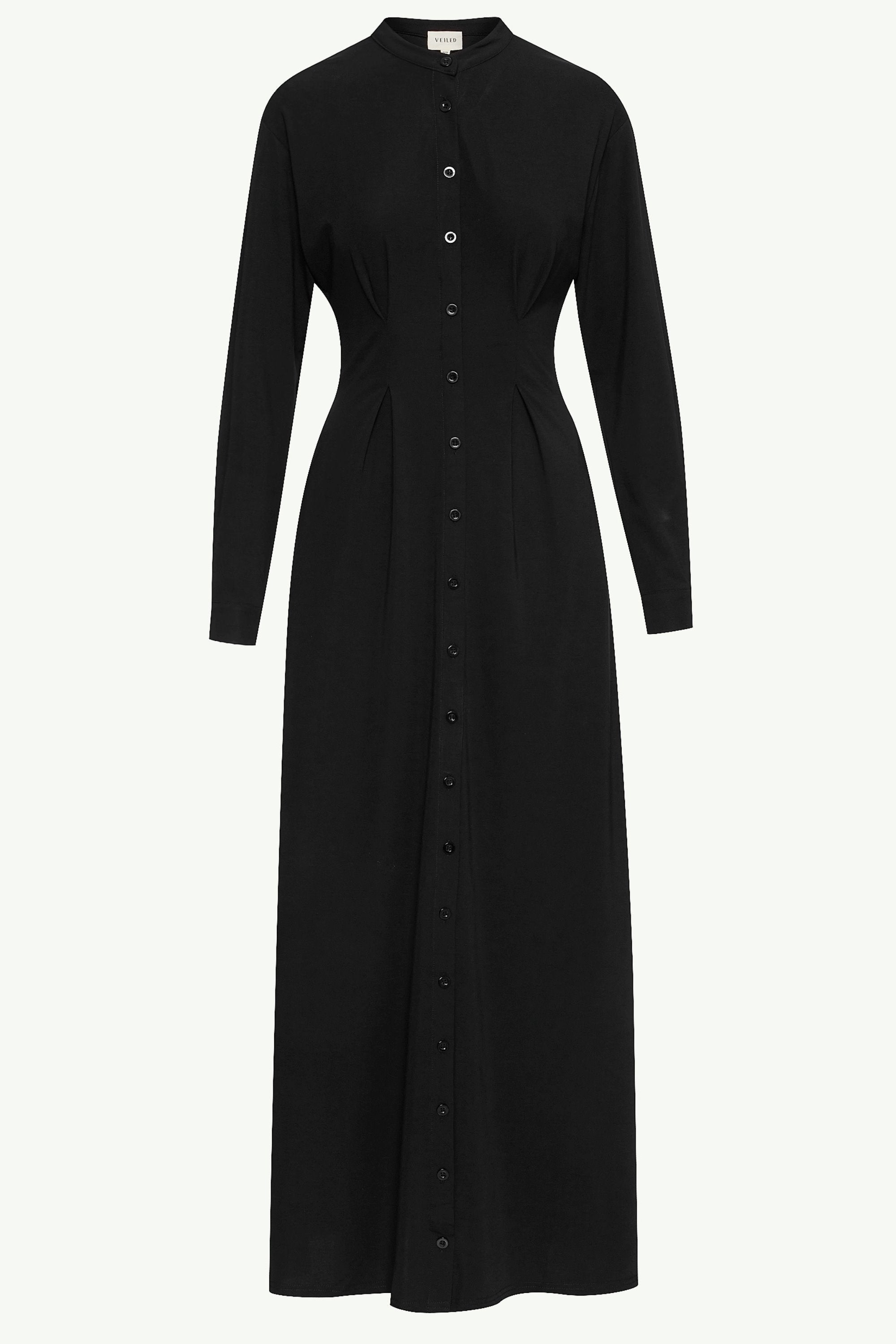 Ivy Jersey Button Down Maxi Dress - Black Clothing Veiled 