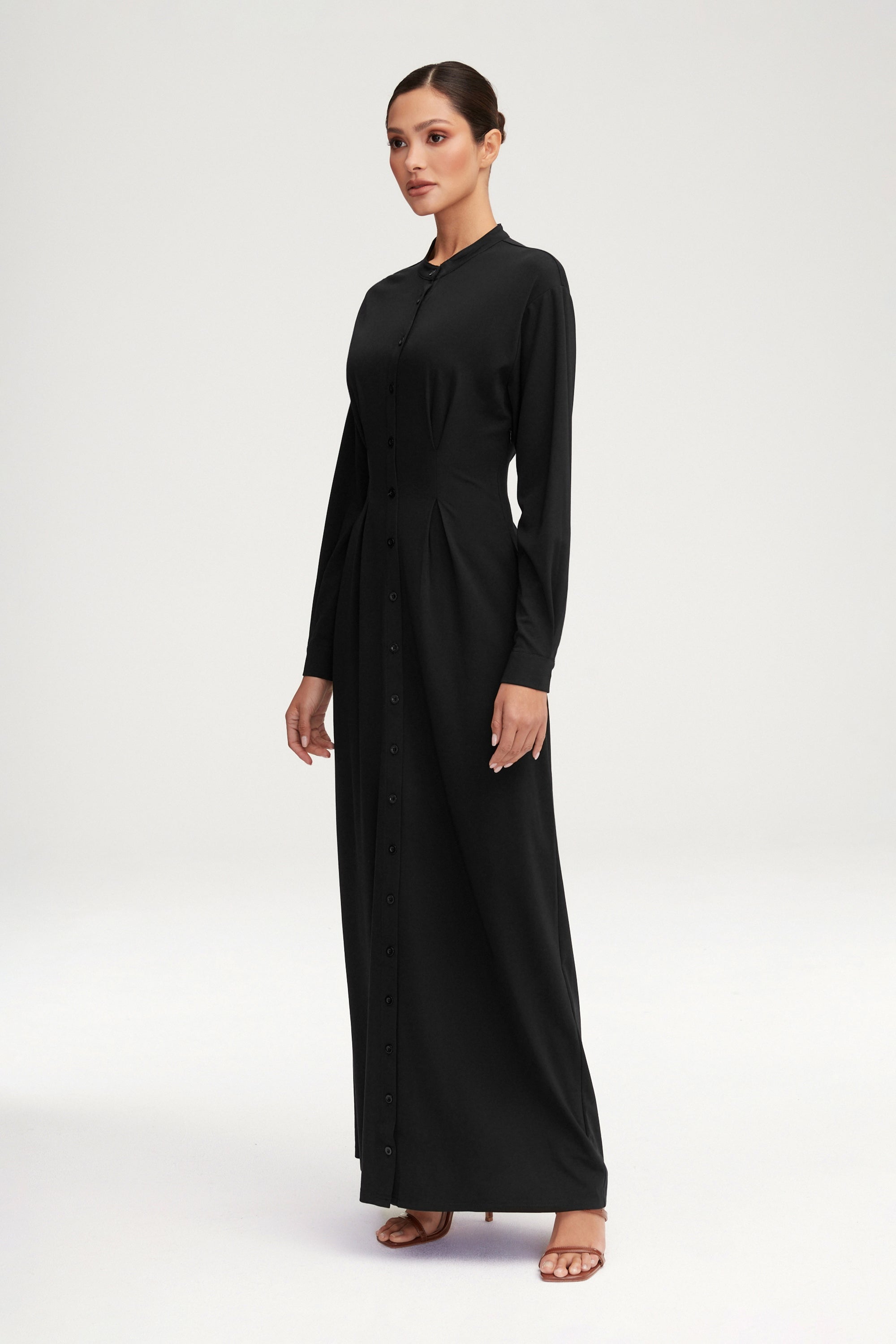 Ivy Jersey Button Down Maxi Dress - Black Clothing Veiled 