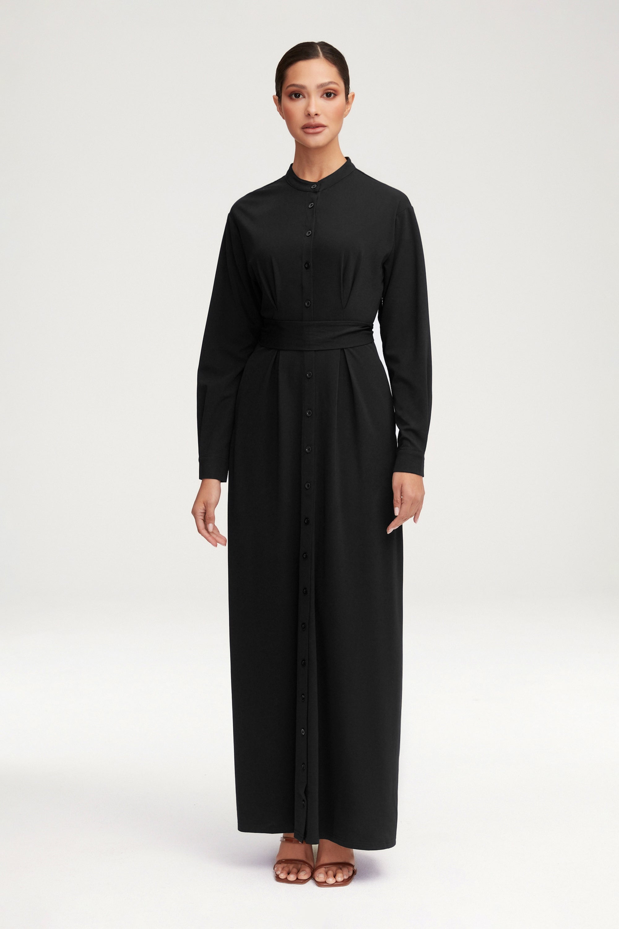 Ivy Jersey Button Down Maxi Dress - Black Clothing Veiled 