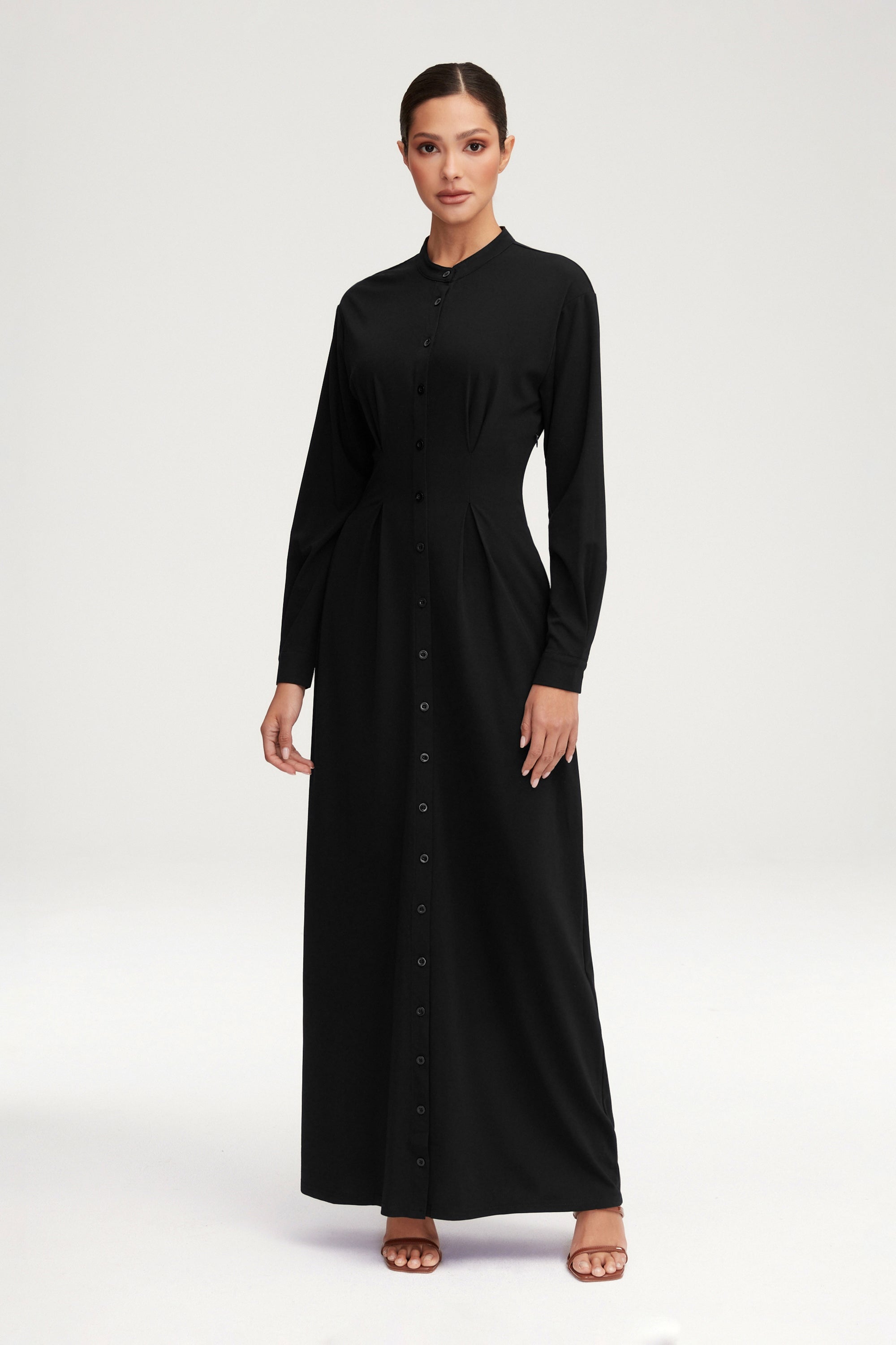 Ivy Jersey Button Down Maxi Dress - Black Clothing Veiled 