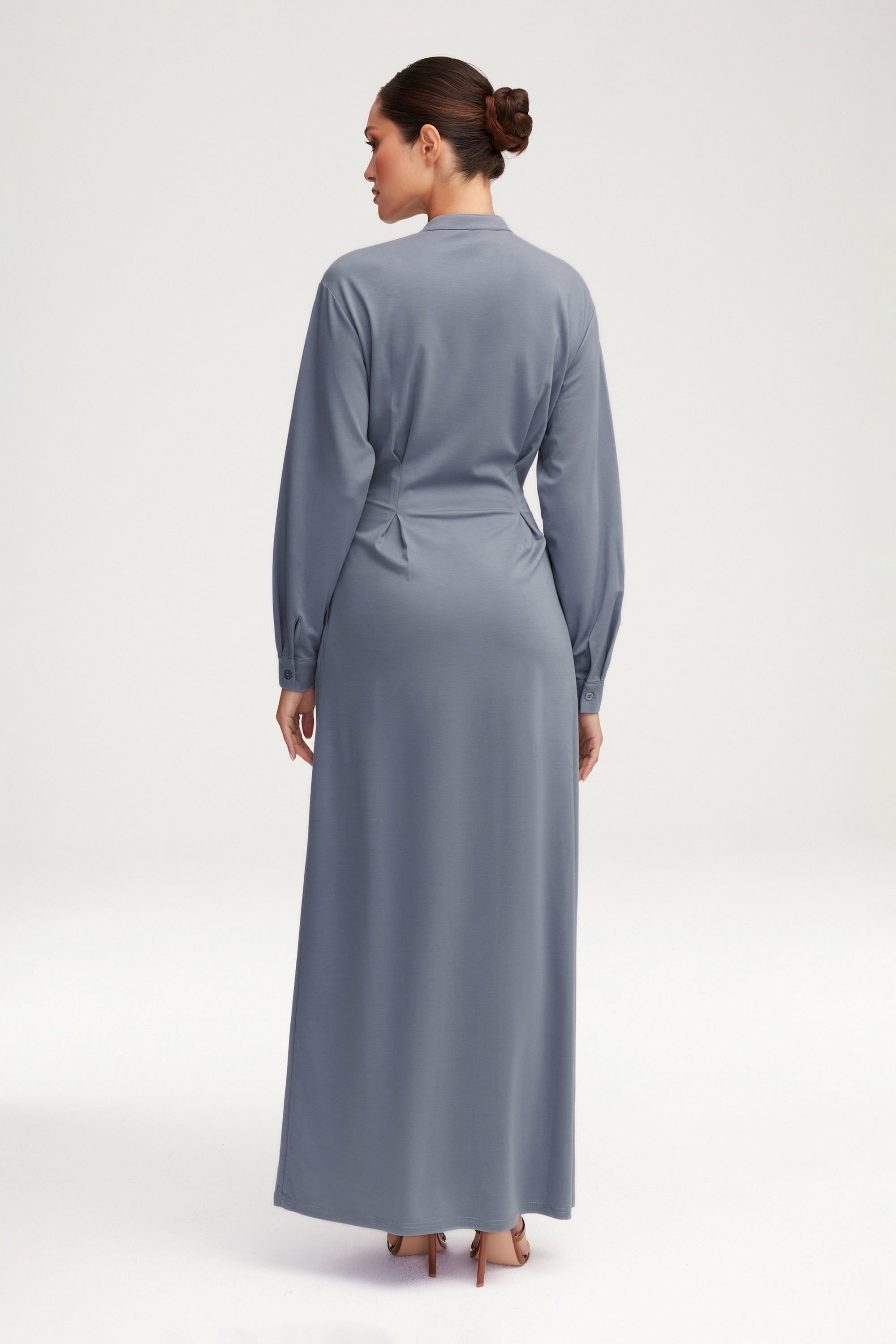 Ivy Jersey Button Down Maxi Dress - Dusk Blue Clothing Veiled 