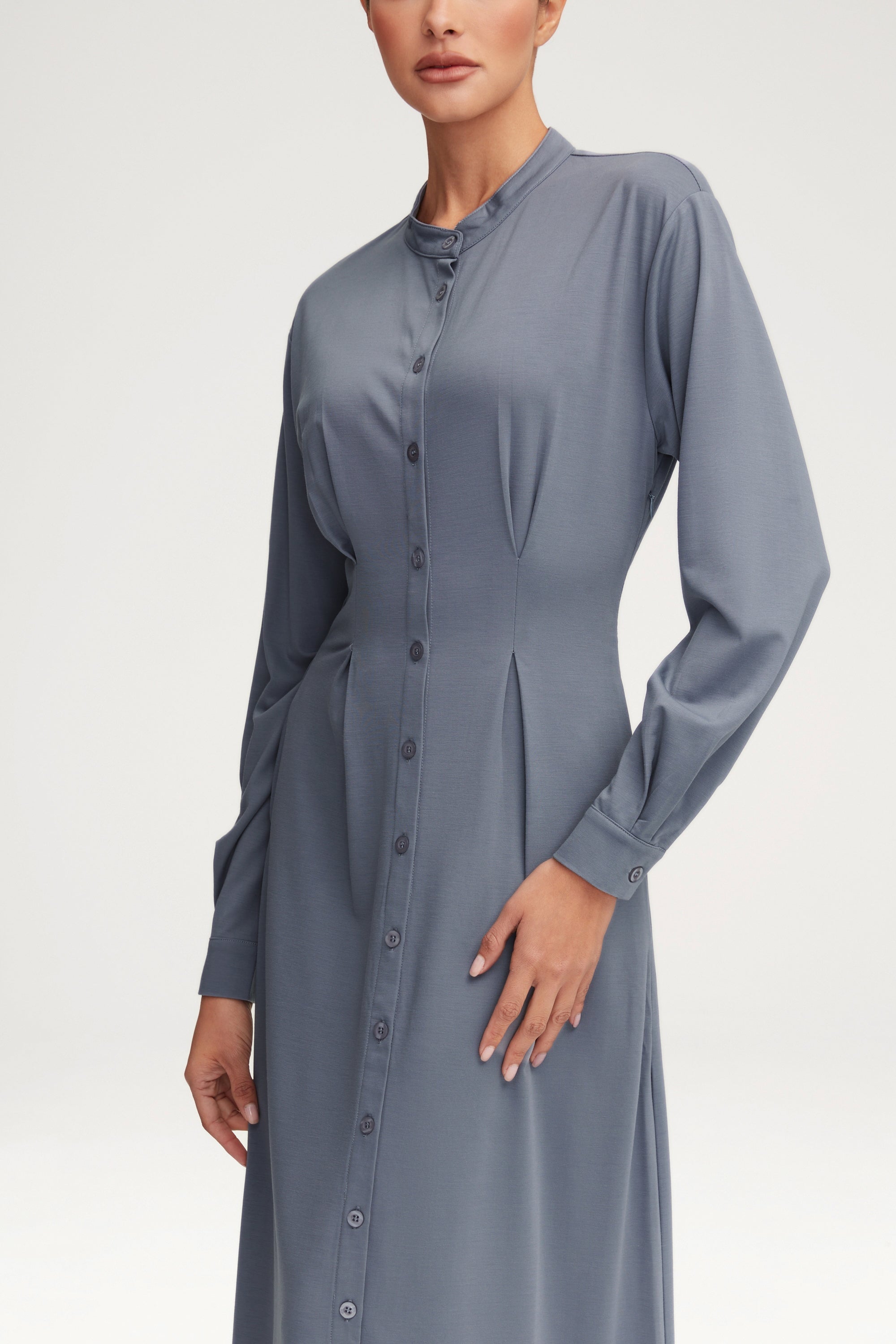 Ivy Jersey Button Down Maxi Dress - Dusk Blue Clothing Veiled 