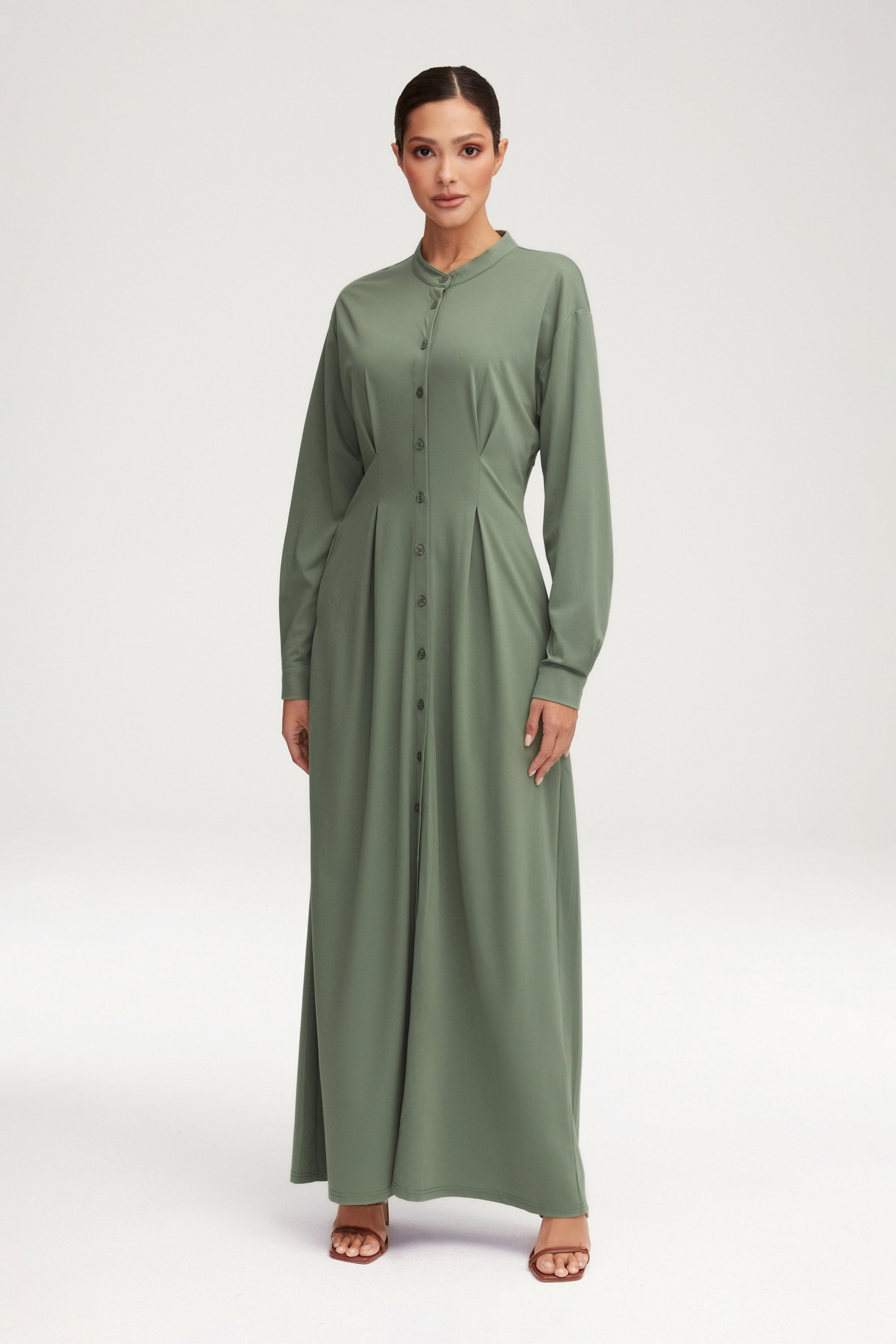 Ivy Jersey Button Down Maxi Dress - Sage Clothing Veiled 