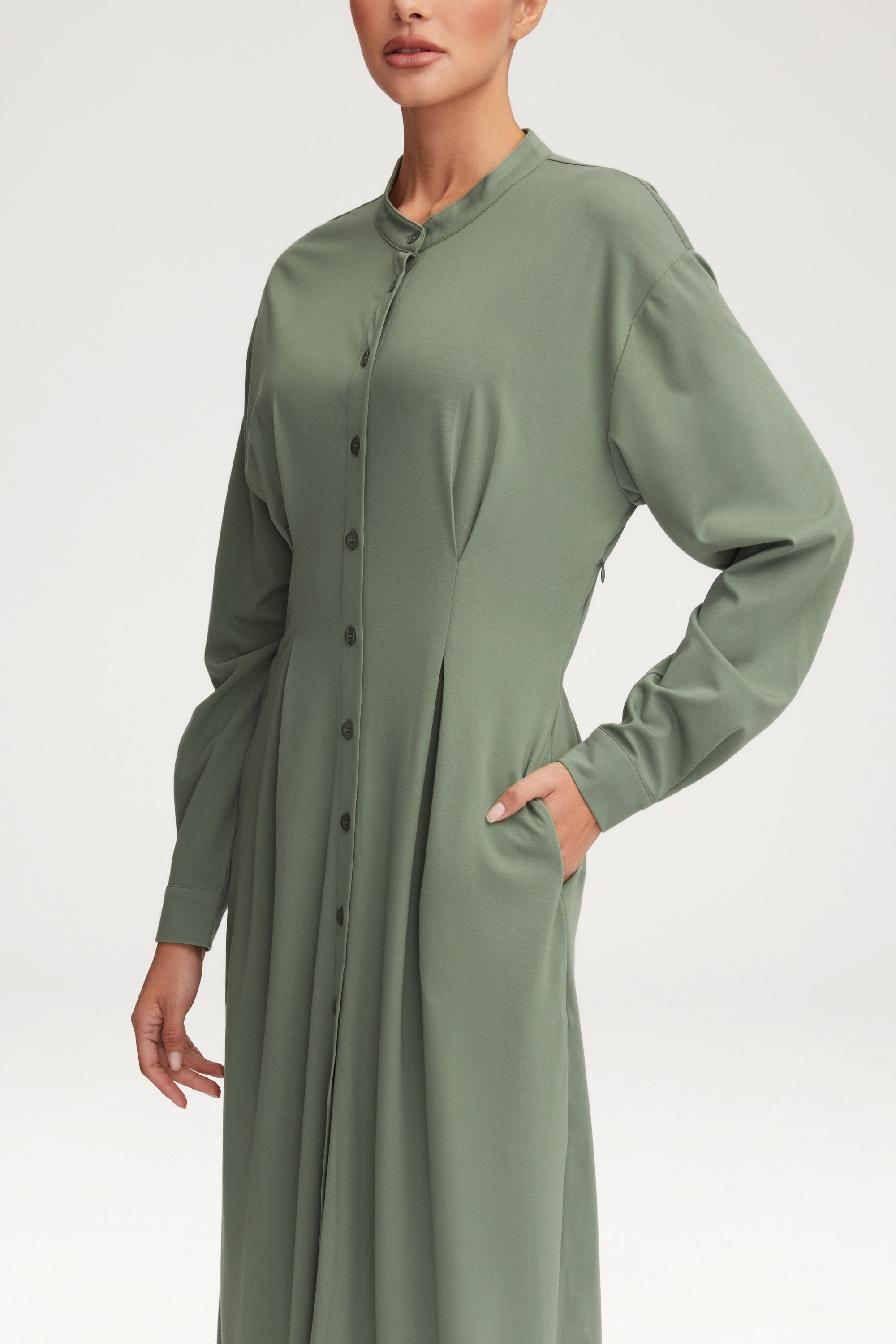 Ivy Jersey Button Down Maxi Dress - Sage Clothing Veiled 