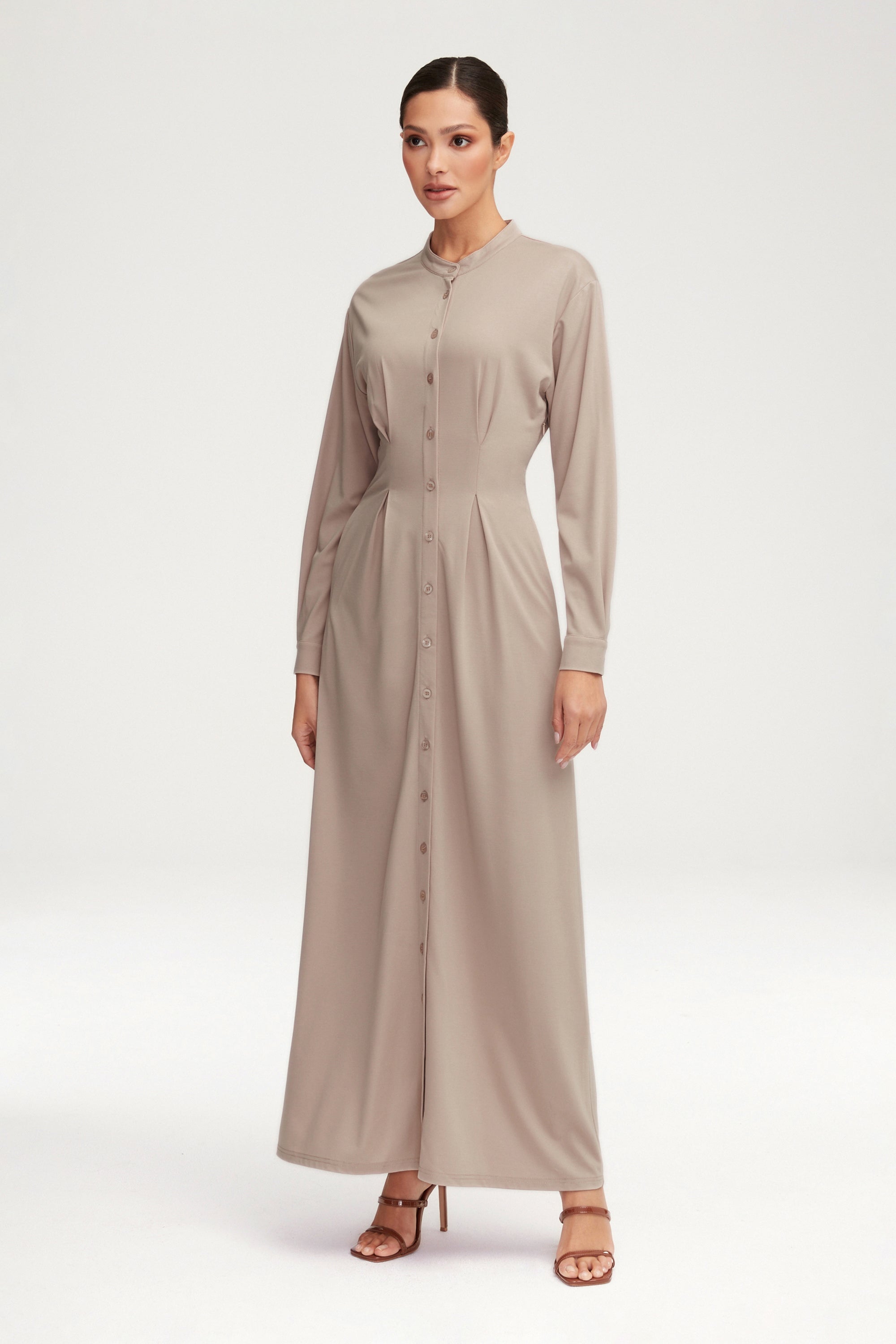 Ivy Jersey Button Down Maxi Dress - Stone Clothing Veiled 