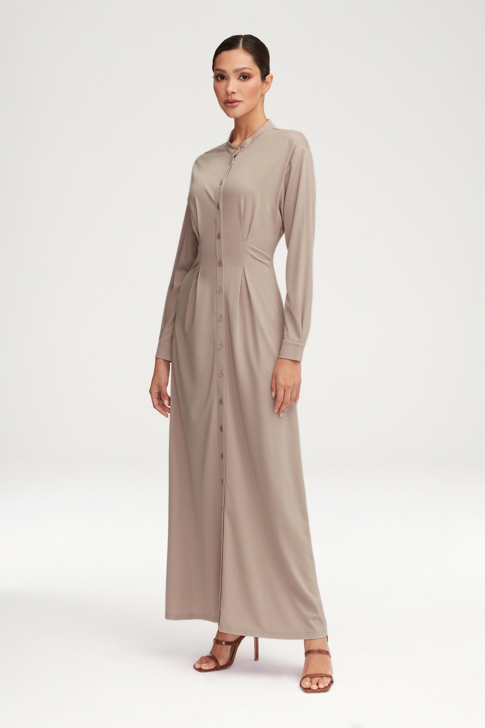 Ivy Jersey Button Down Maxi Dress - Stone Clothing Veiled 