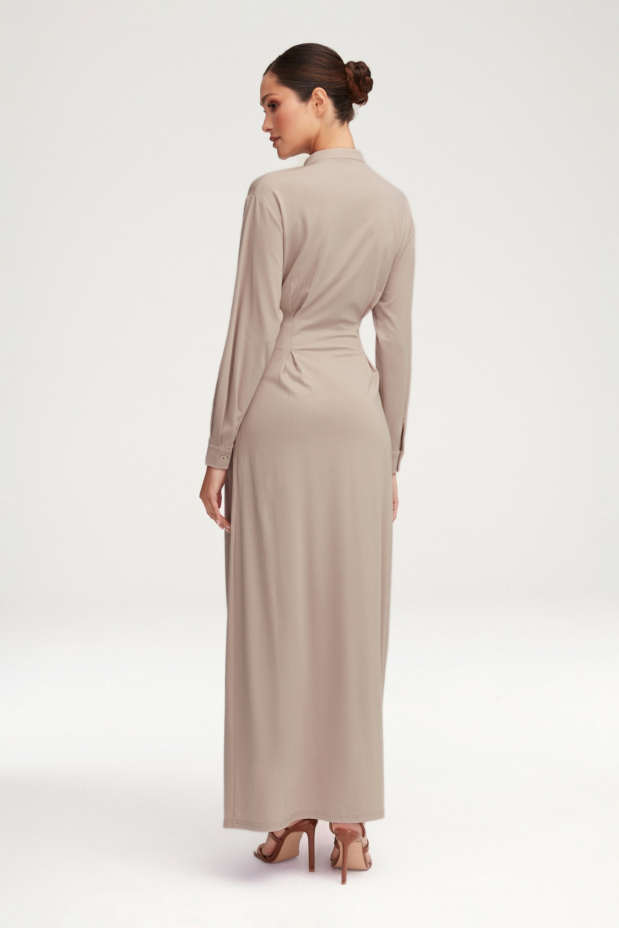 Ivy Jersey Button Down Maxi Dress - Stone Clothing Veiled 