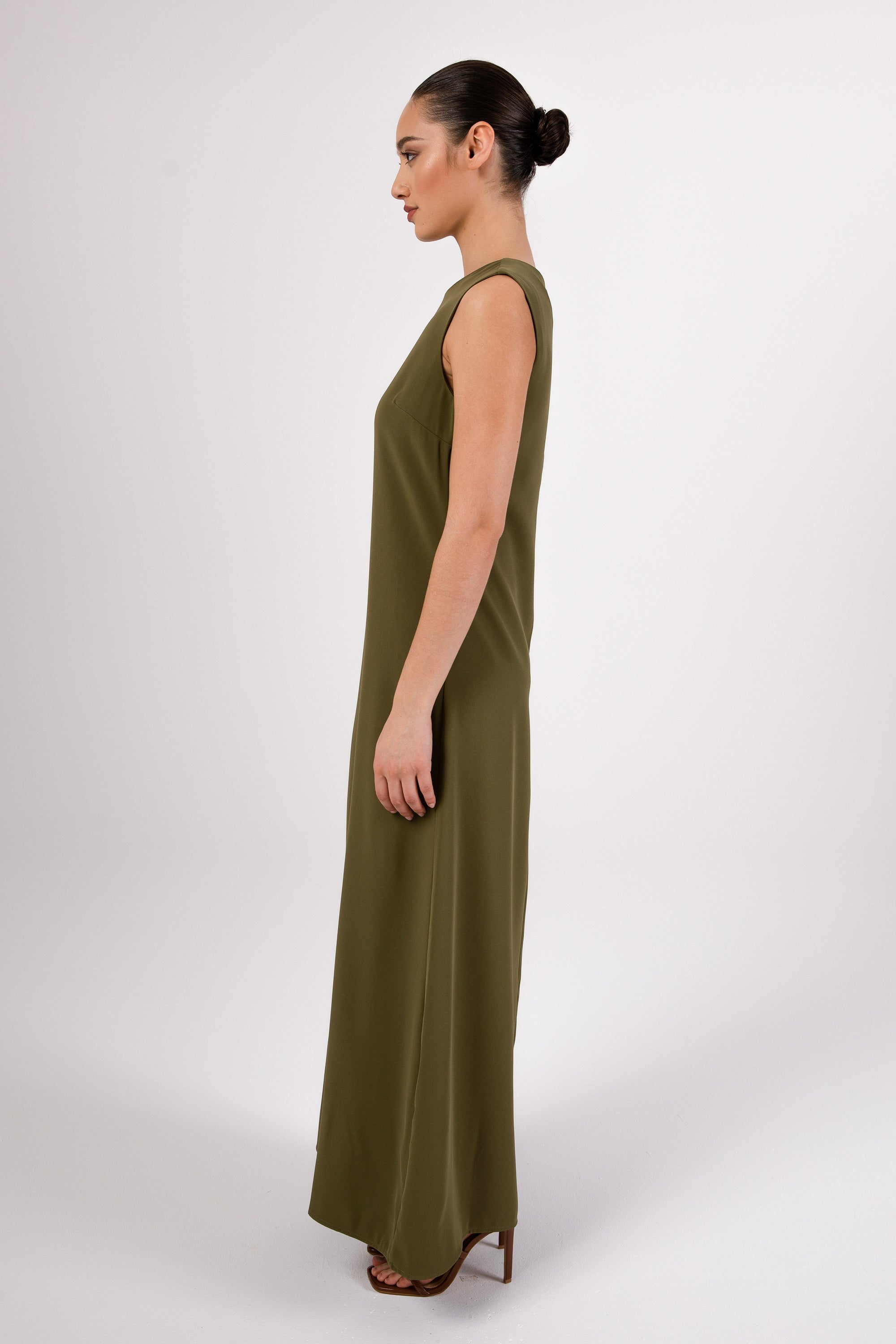 Jamila Sleeveless Maxi Dress - Avocado Veiled 