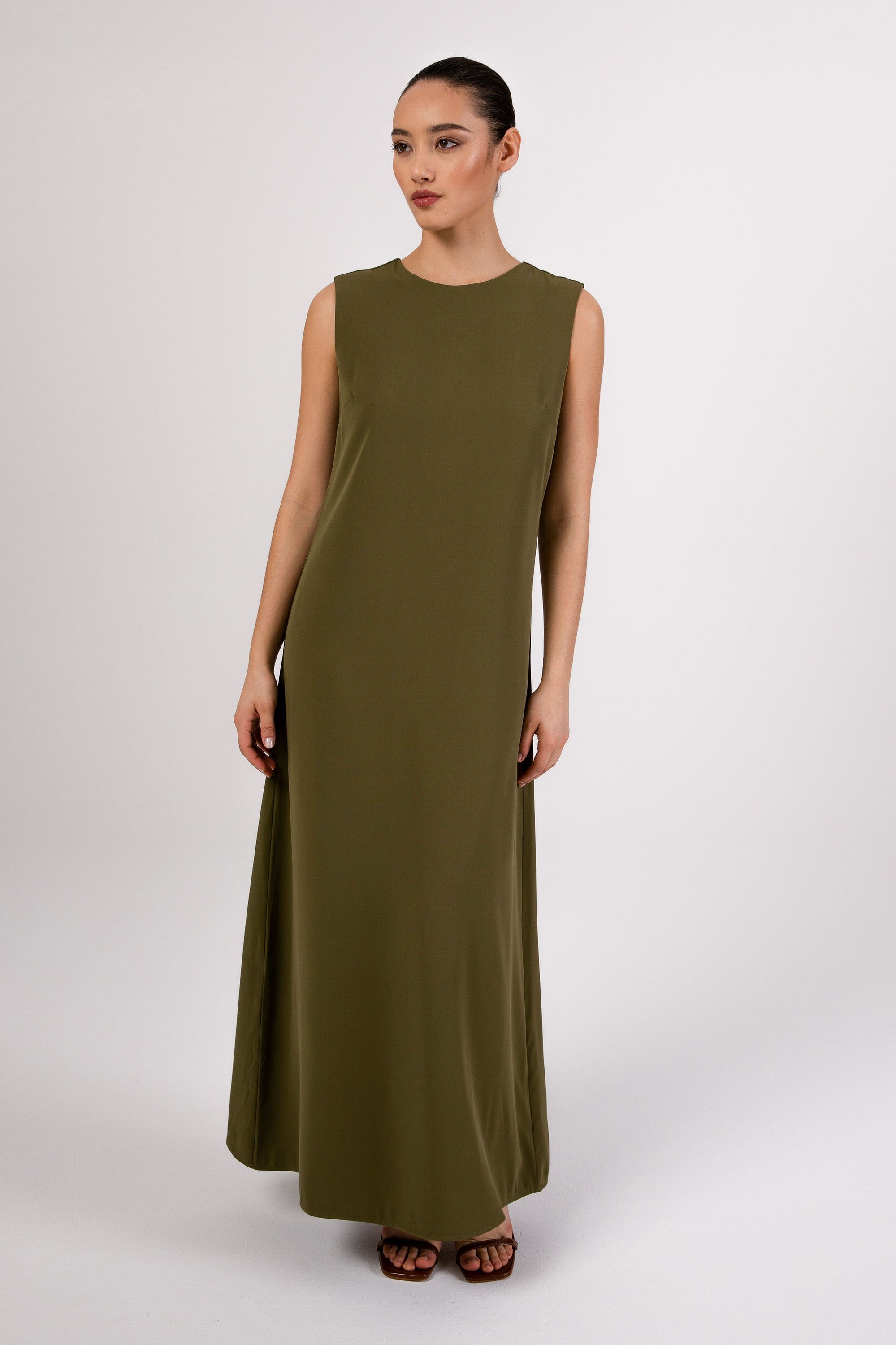 Jamila Sleeveless Maxi Dress - Avocado Veiled 