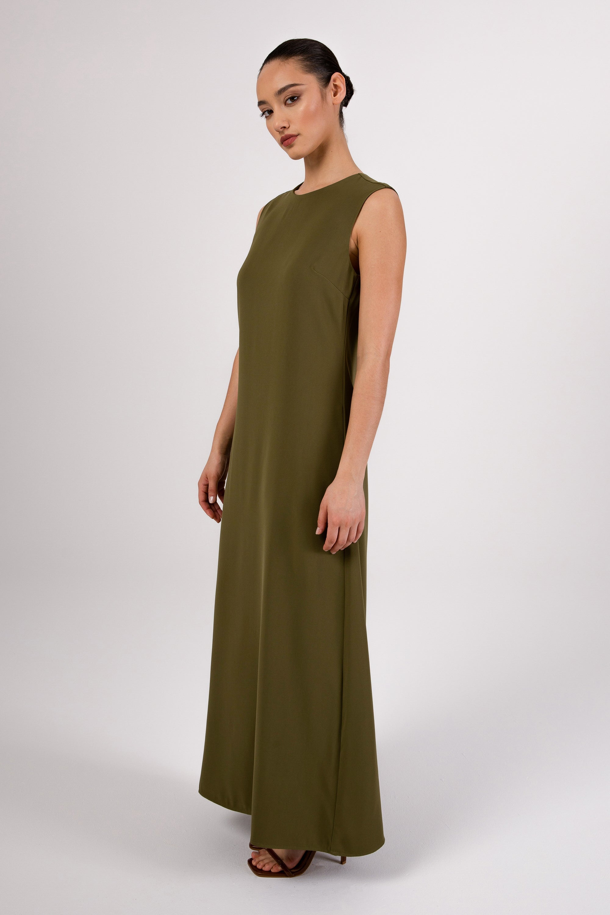 Jamila Sleeveless Maxi Dress - Avocado Veiled 