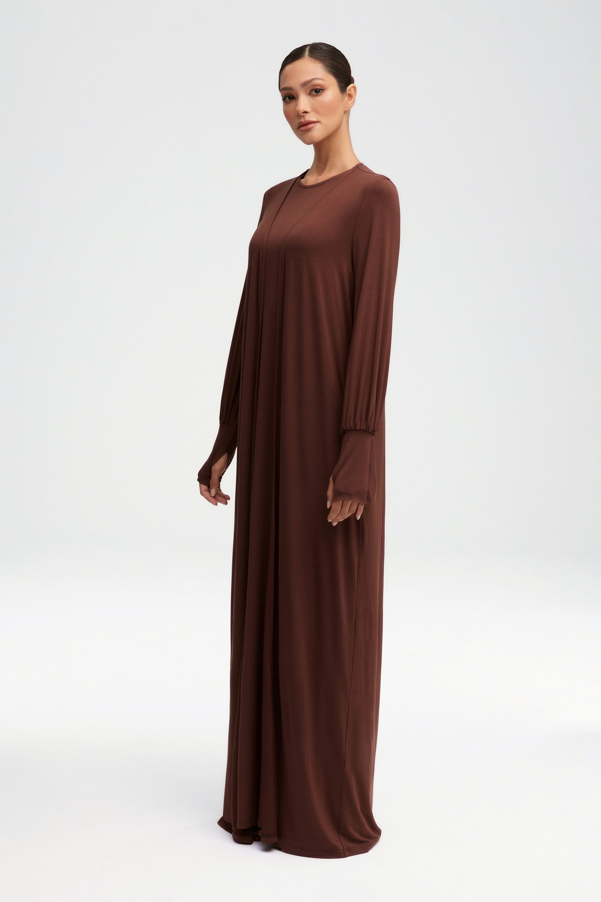 Jenin Jersey Open Abaya - Chocolate Clothing Veiled 