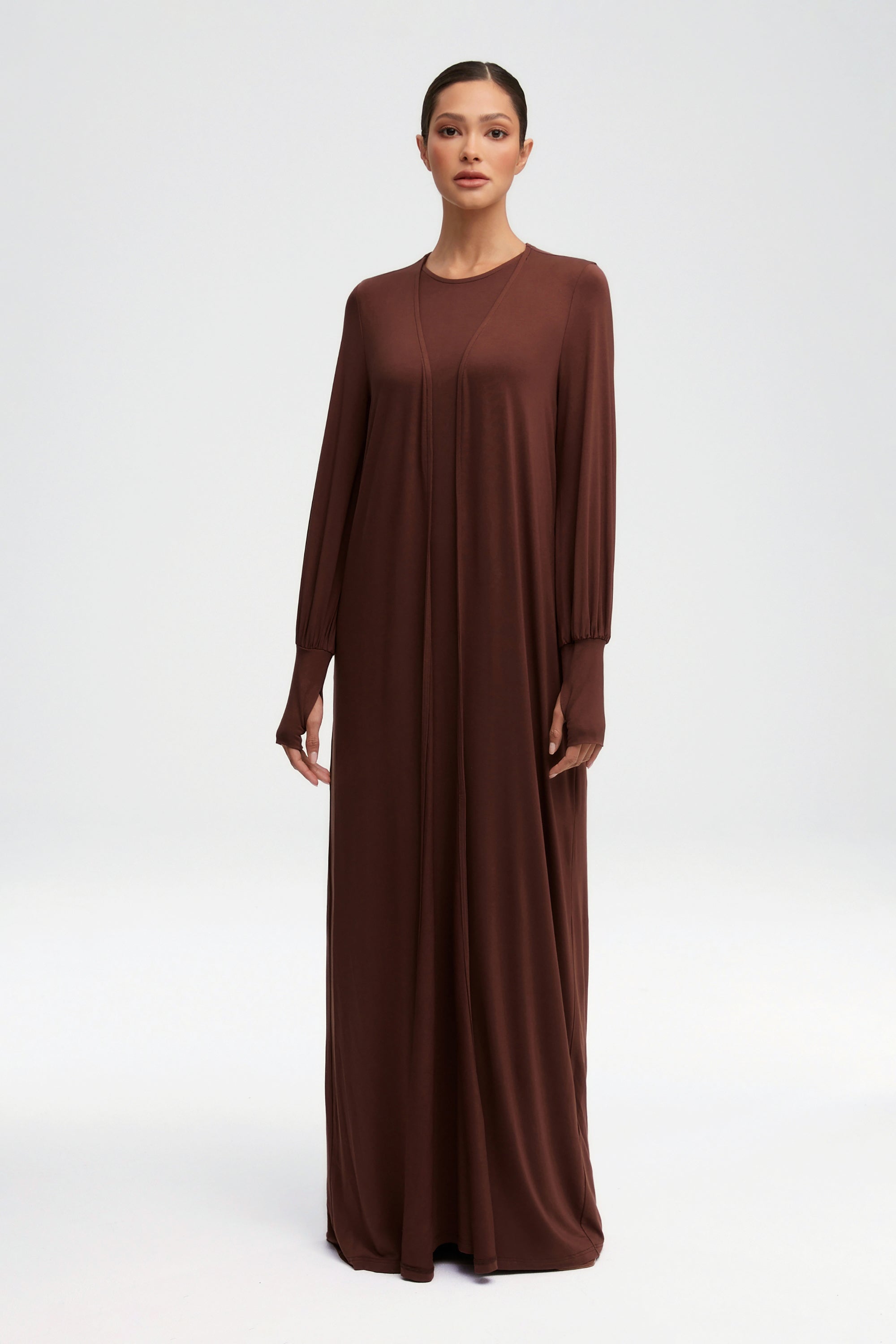 Jenin Jersey Open Abaya - Chocolate Clothing Veiled 