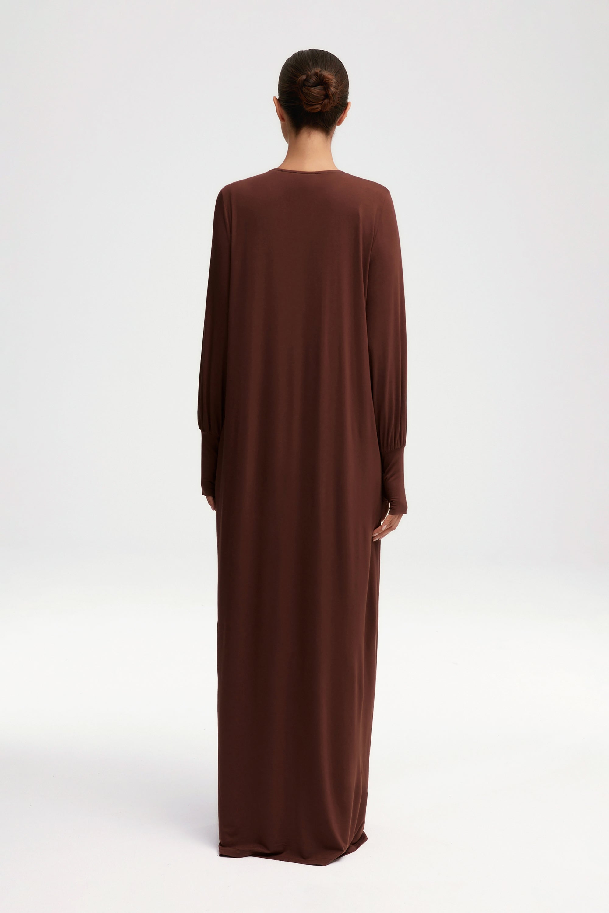 Jenin Jersey Open Abaya - Chocolate Clothing Veiled 