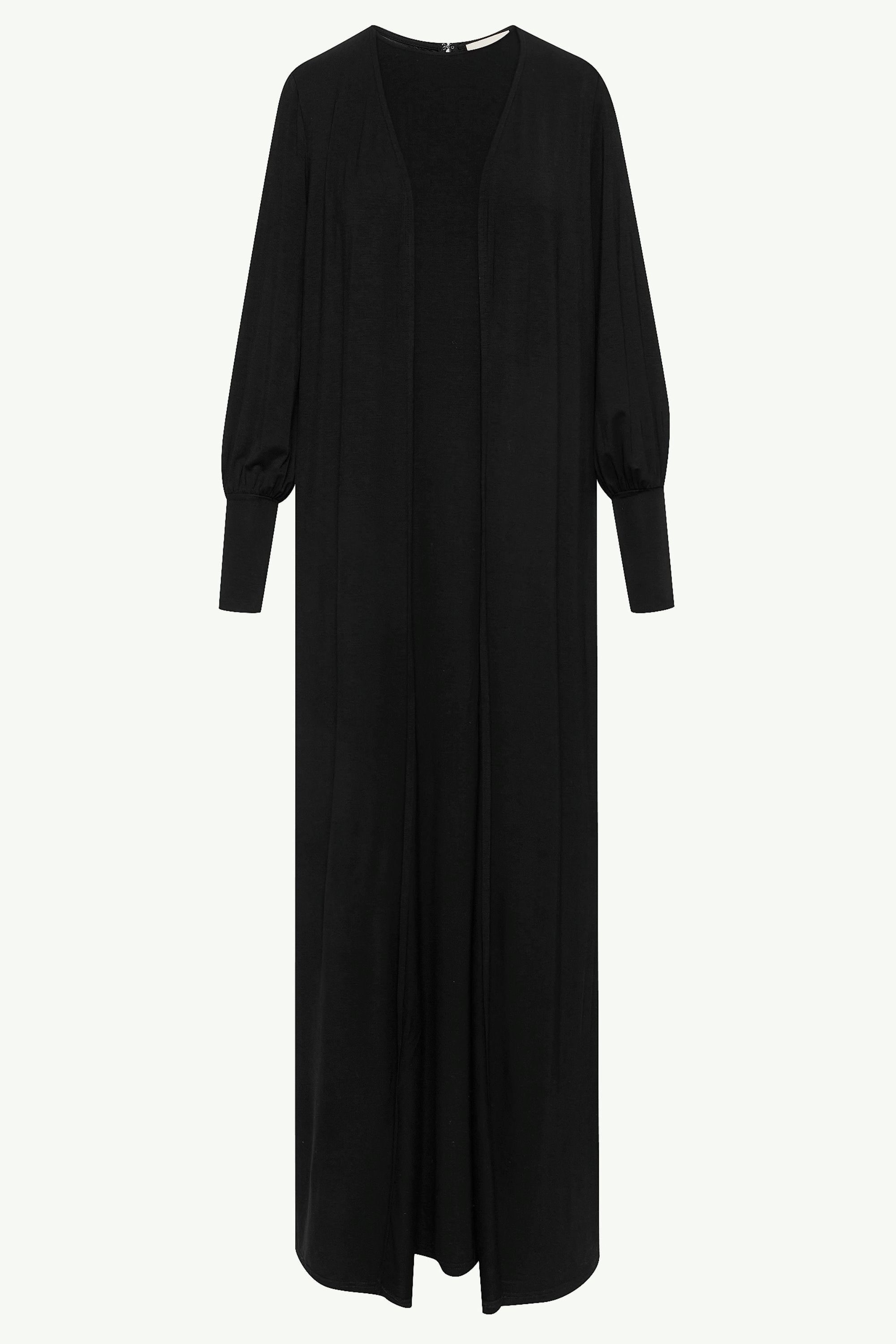 Jenin Jersey Open Abaya & Maxi Dress Set - Black Clothing Veiled 