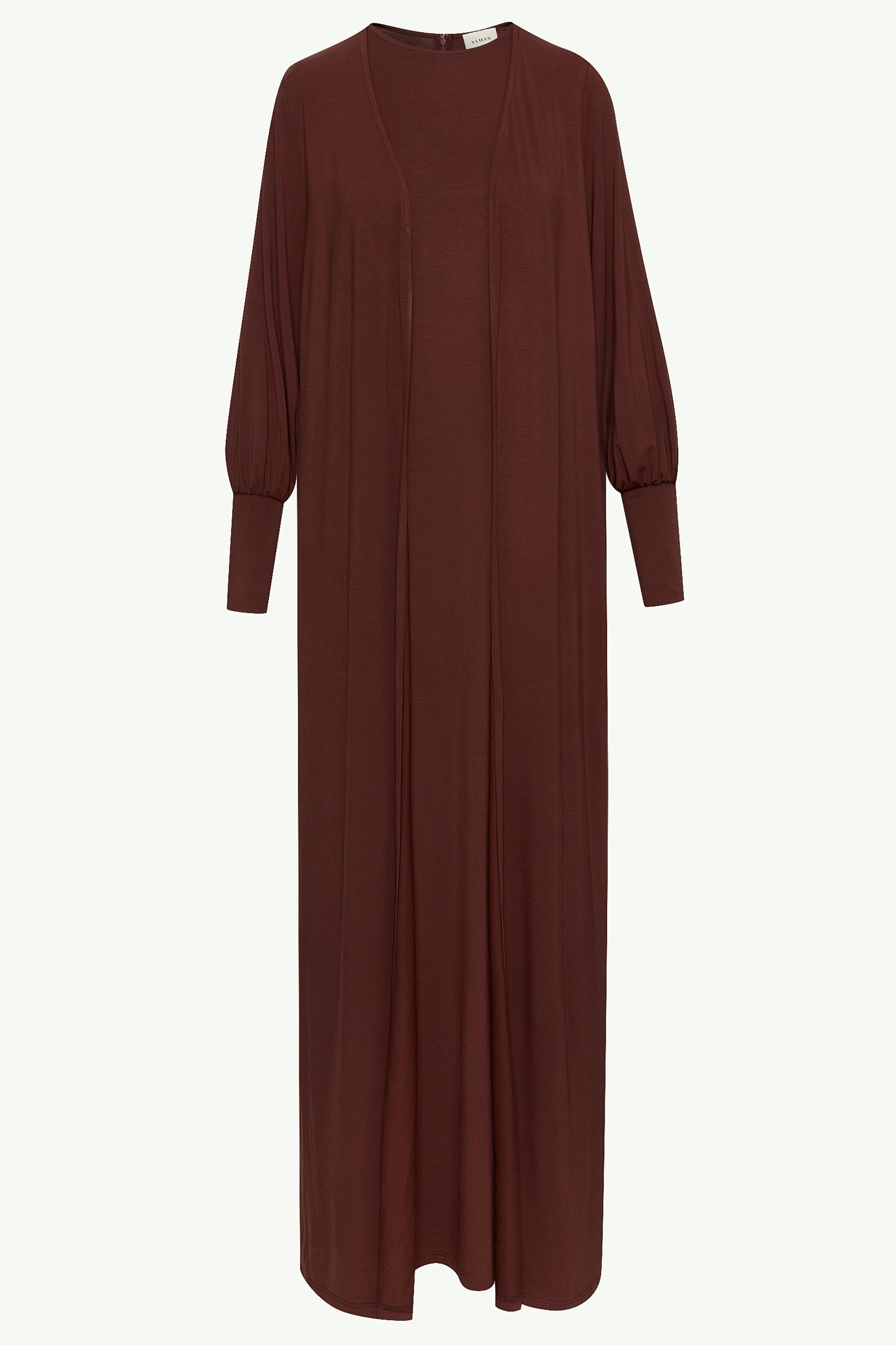 Jenin Jersey Open Abaya & Maxi Dress Set - Chocolate Clothing Veiled 