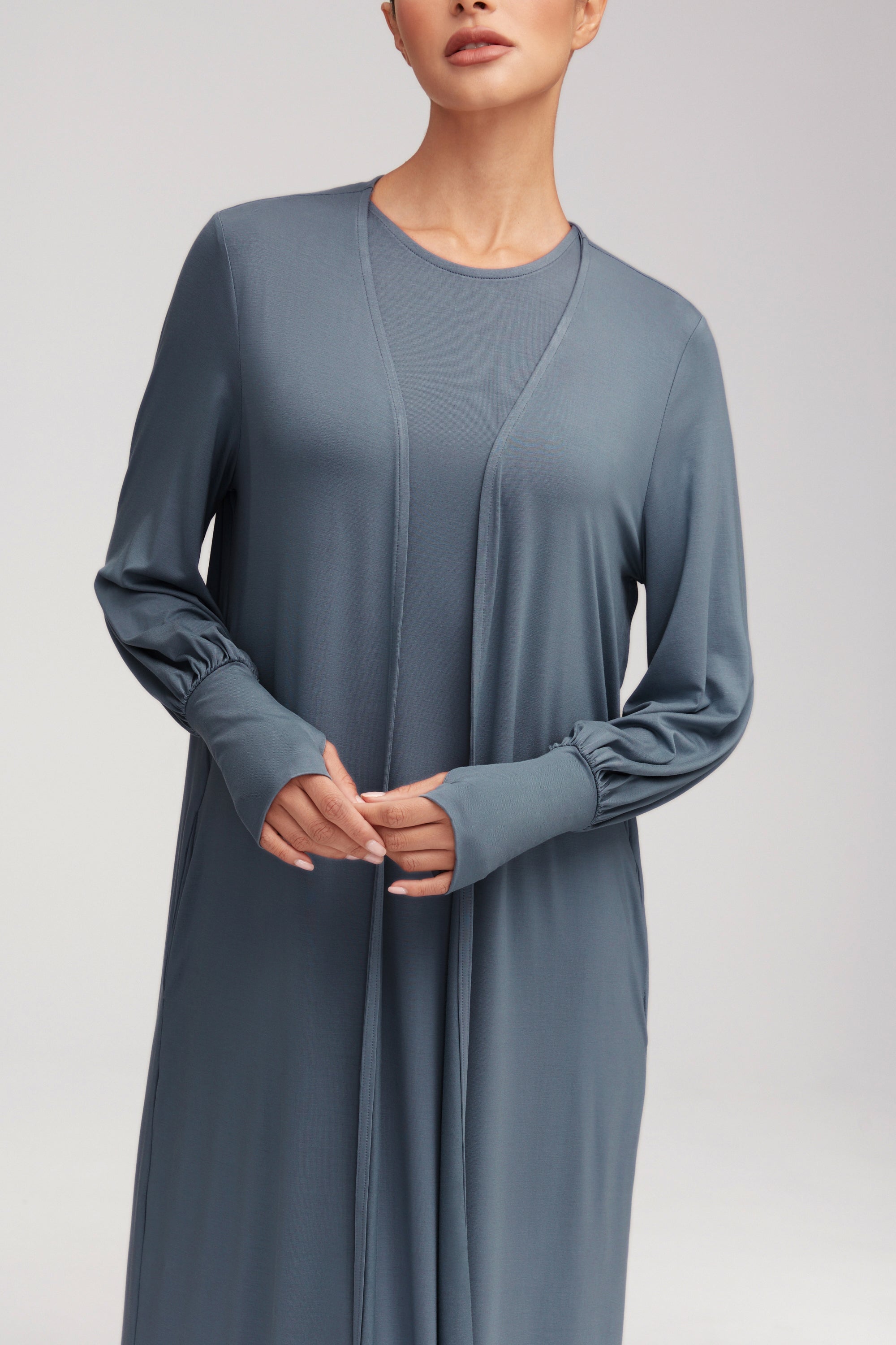 Jenin Jersey Open Abaya & Maxi Dress Set - Dusk Clothing Veiled 