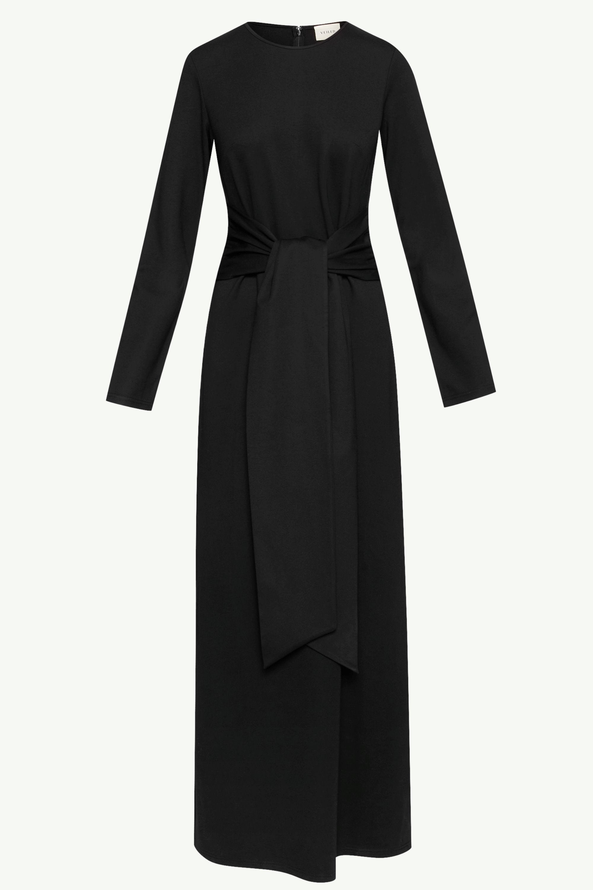 Jersey Tie Front Maxi Dress - Black Clothing Veiled 