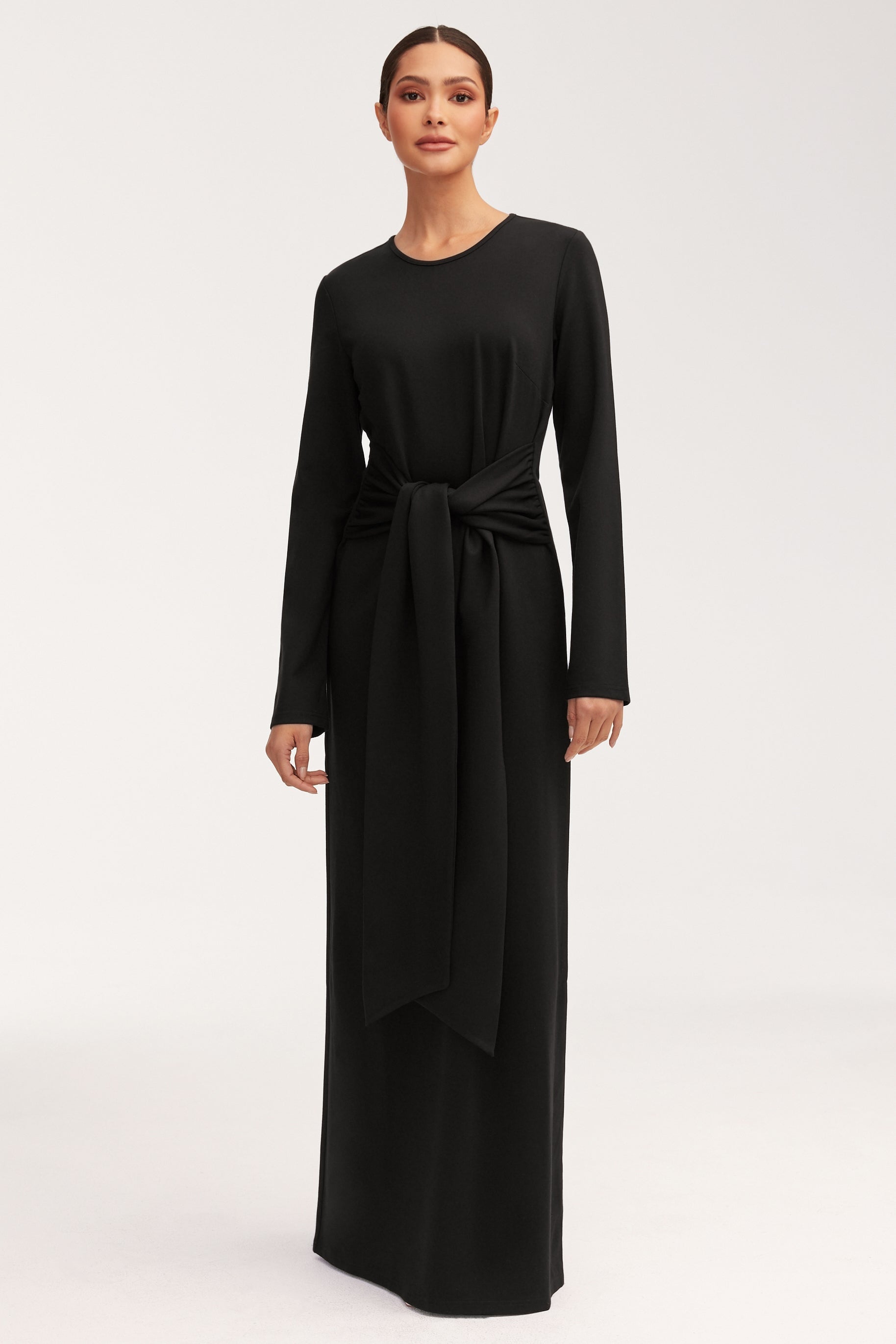 Jersey Tie Front Maxi Dress - Black Clothing Veiled 