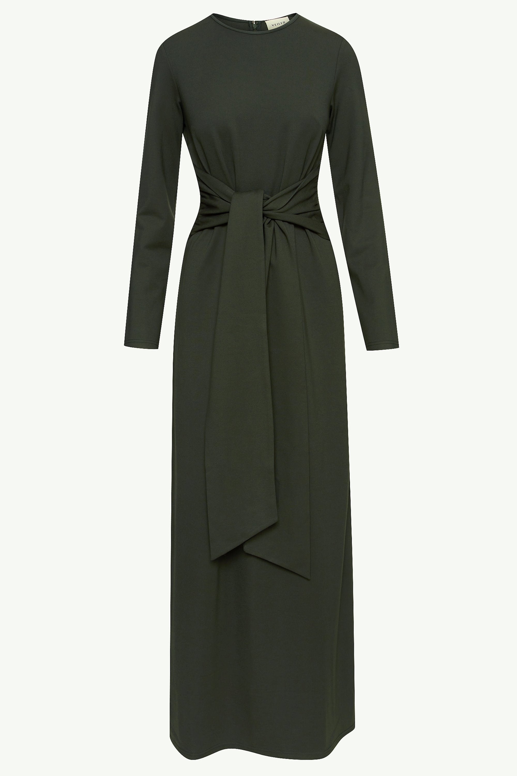 Jersey Tie Front Maxi Dress - Dark Cactus Clothing Veiled 