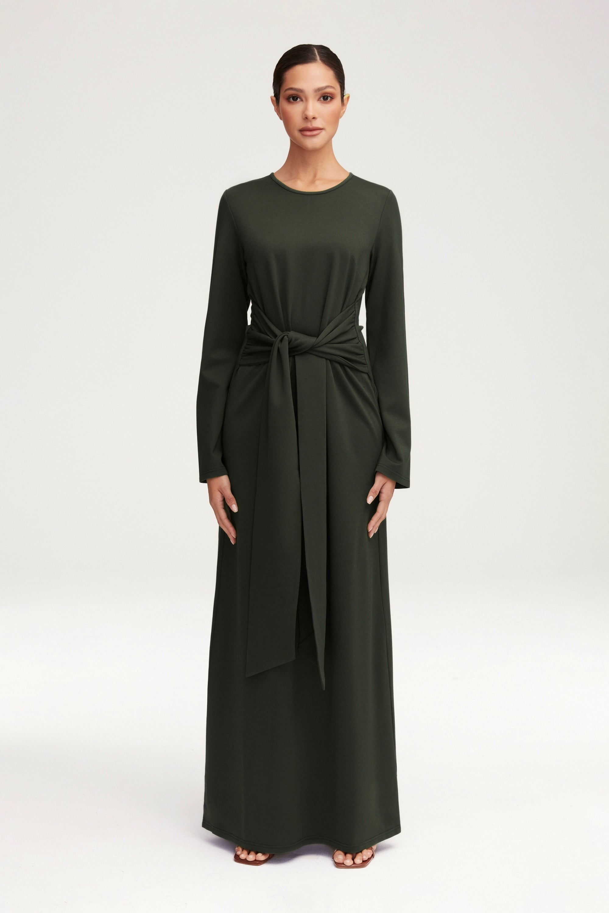 Jersey Tie Front Maxi Dress - Dark Cactus Clothing Veiled 