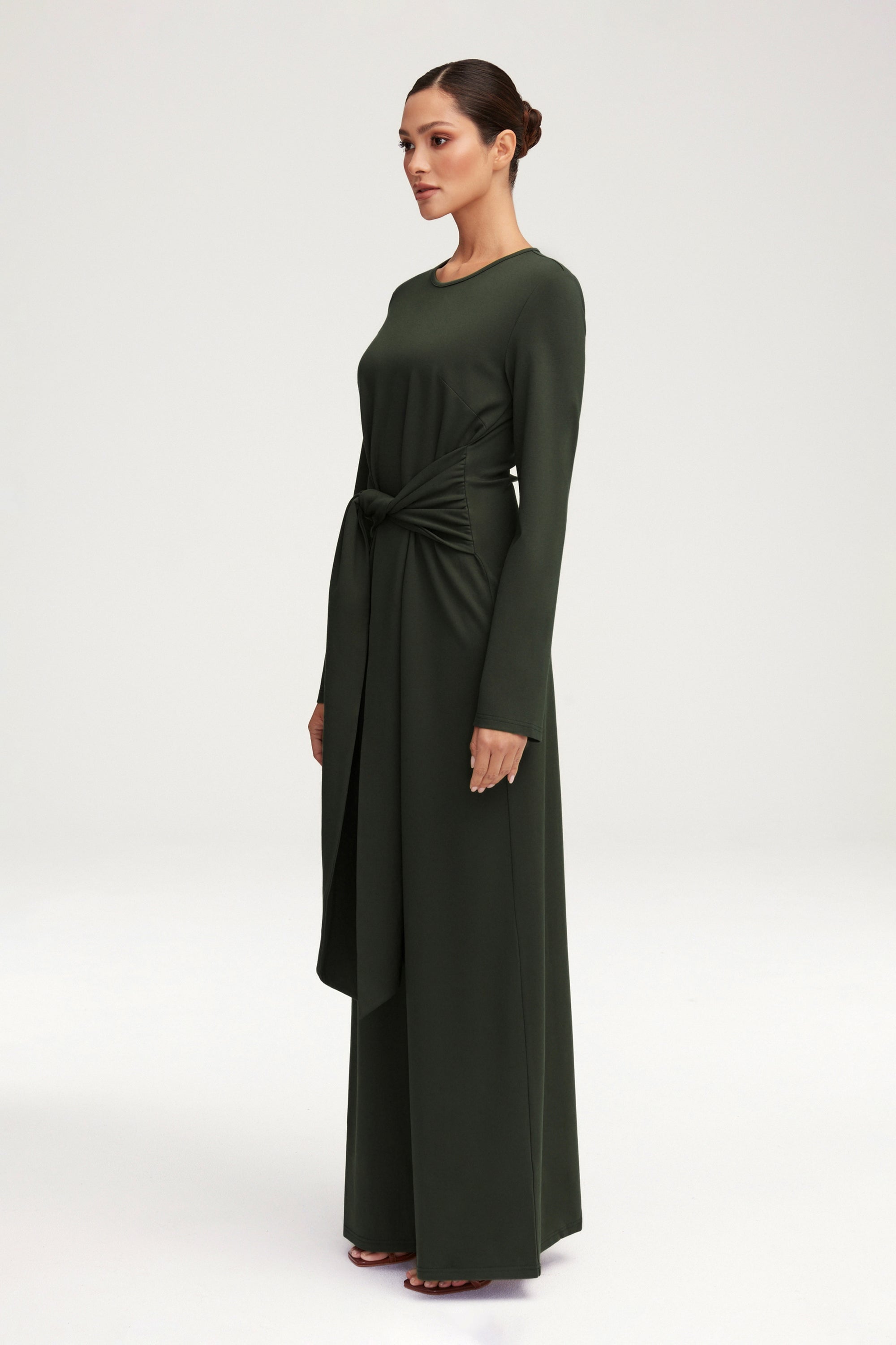 Jersey Tie Front Maxi Dress - Dark Cactus Clothing Veiled 