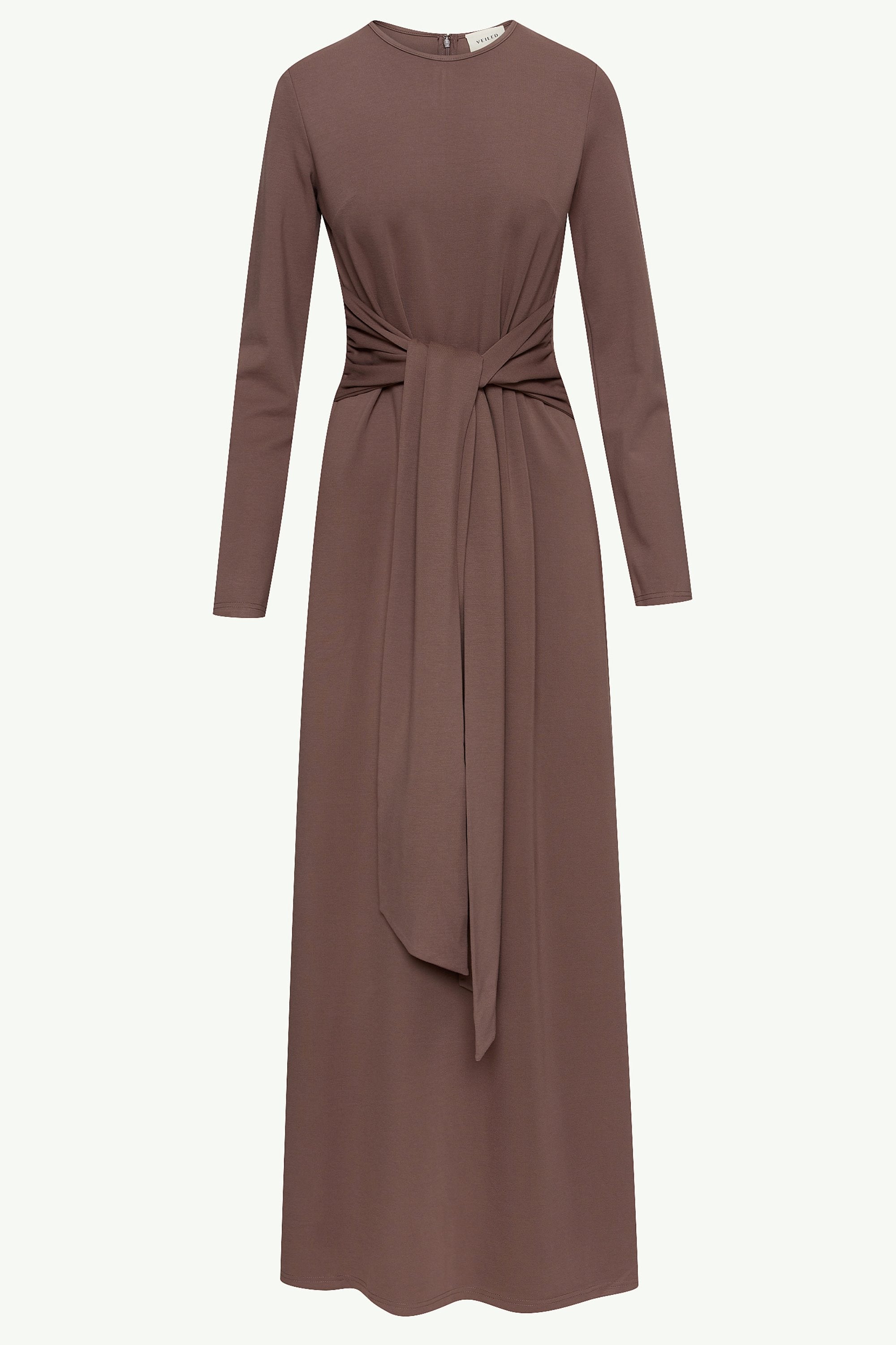 Jersey Tie Front Maxi Dress - Dark Taupe Clothing Veiled 