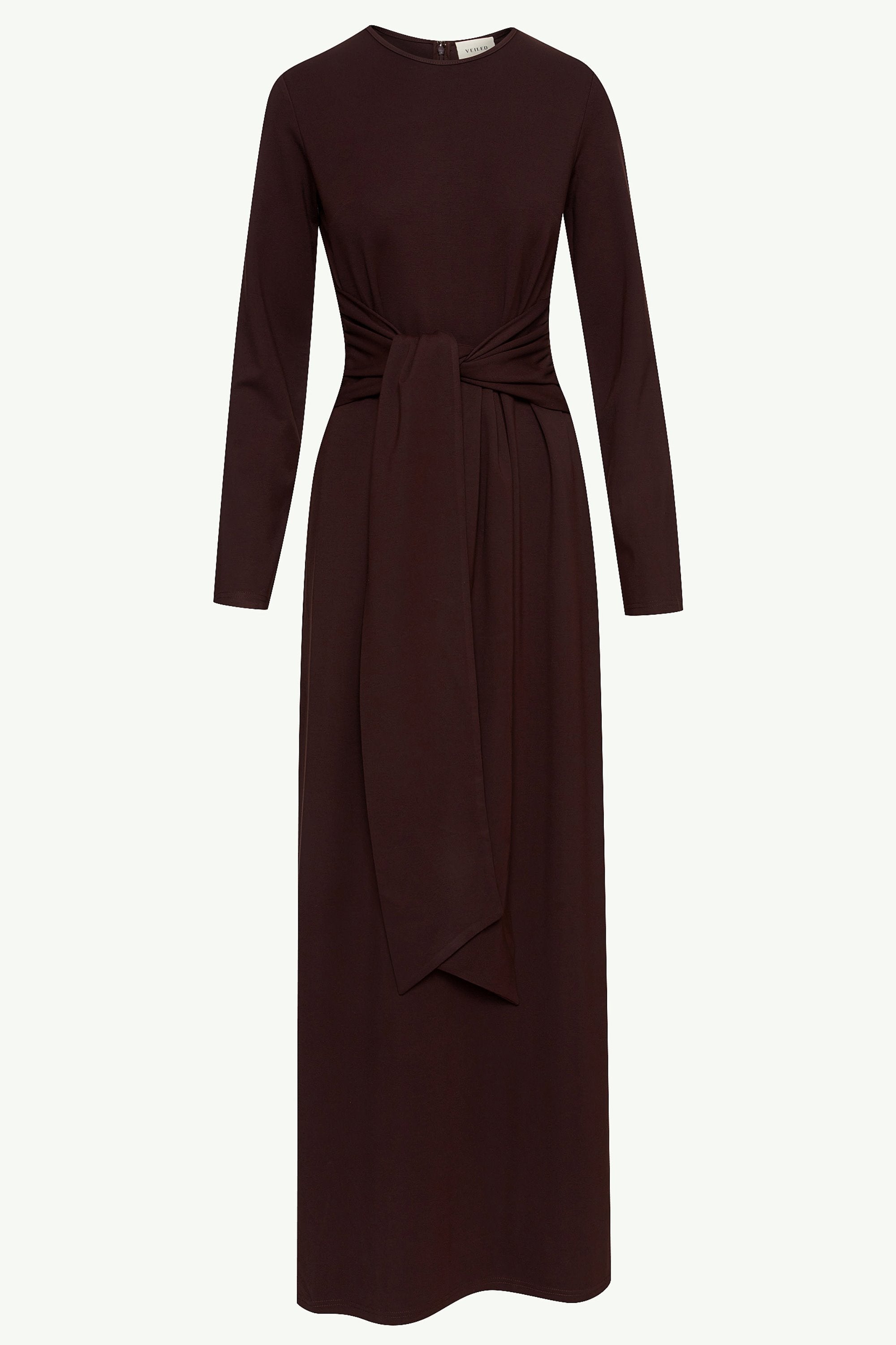 Jersey Tie Front Maxi Dress - Espresso Clothing Veiled 