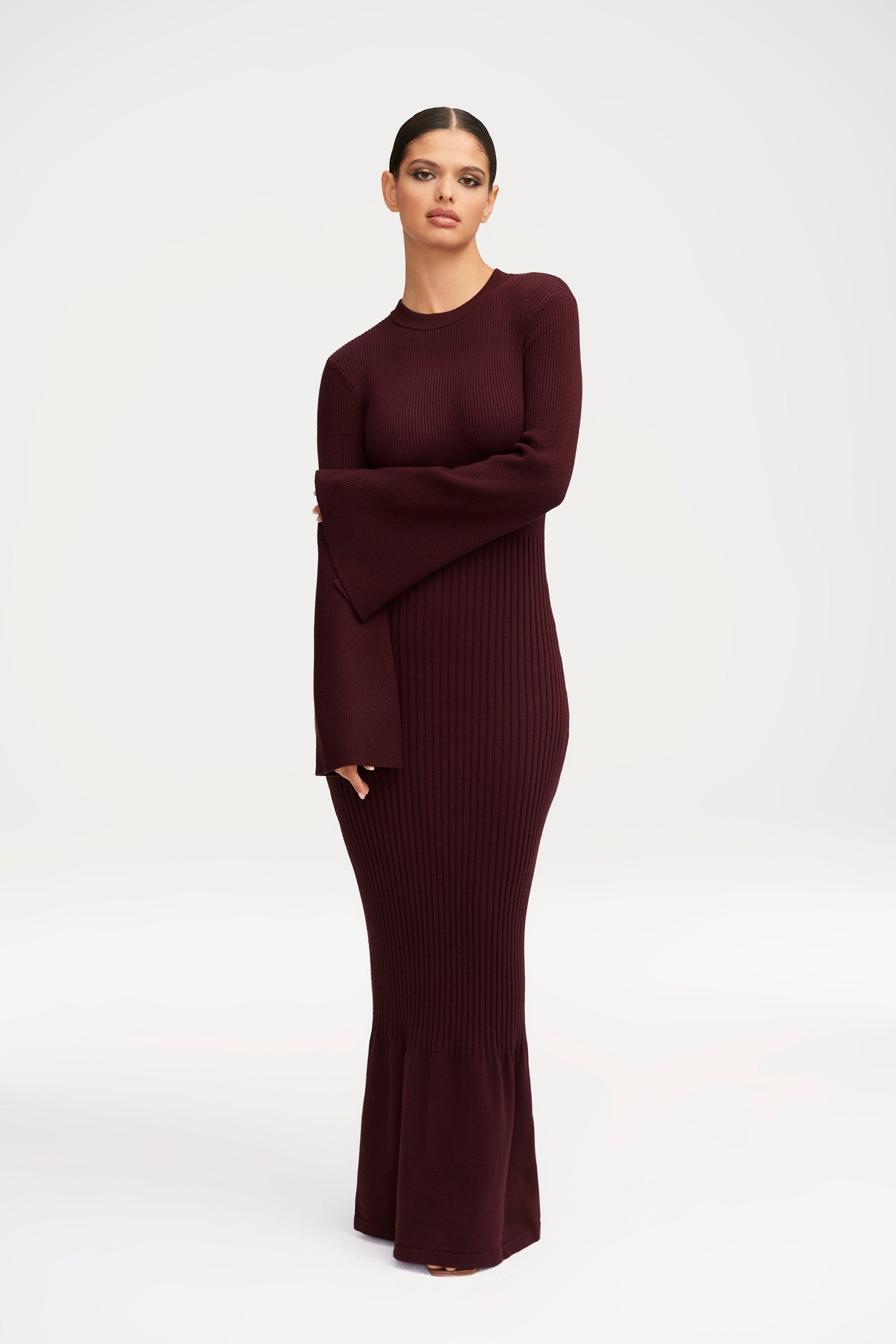 Kourtney Ribbed Knit Maxi Dress - Chocolate Plum Clothing Veiled 