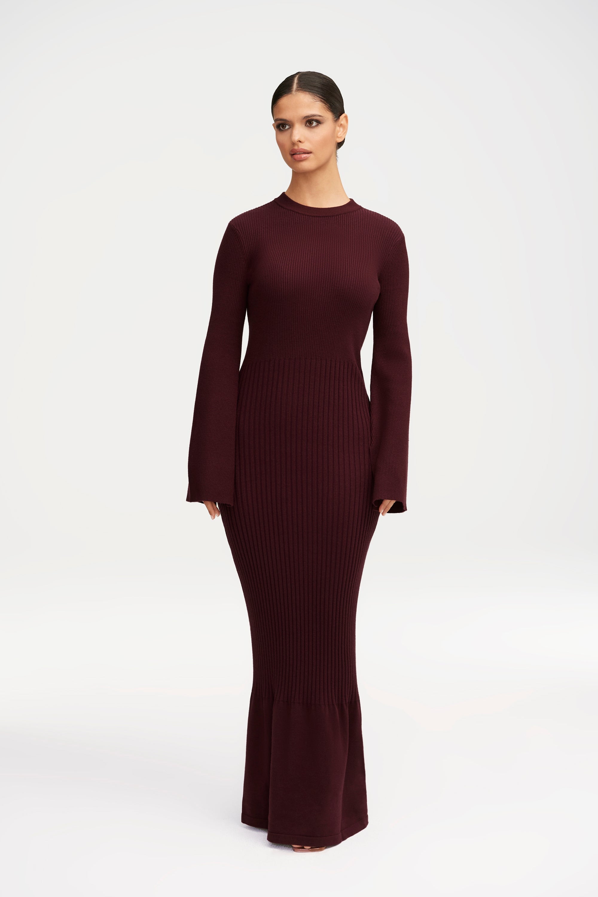 Kourtney Ribbed Knit Maxi Dress - Chocolate Plum Clothing Veiled 