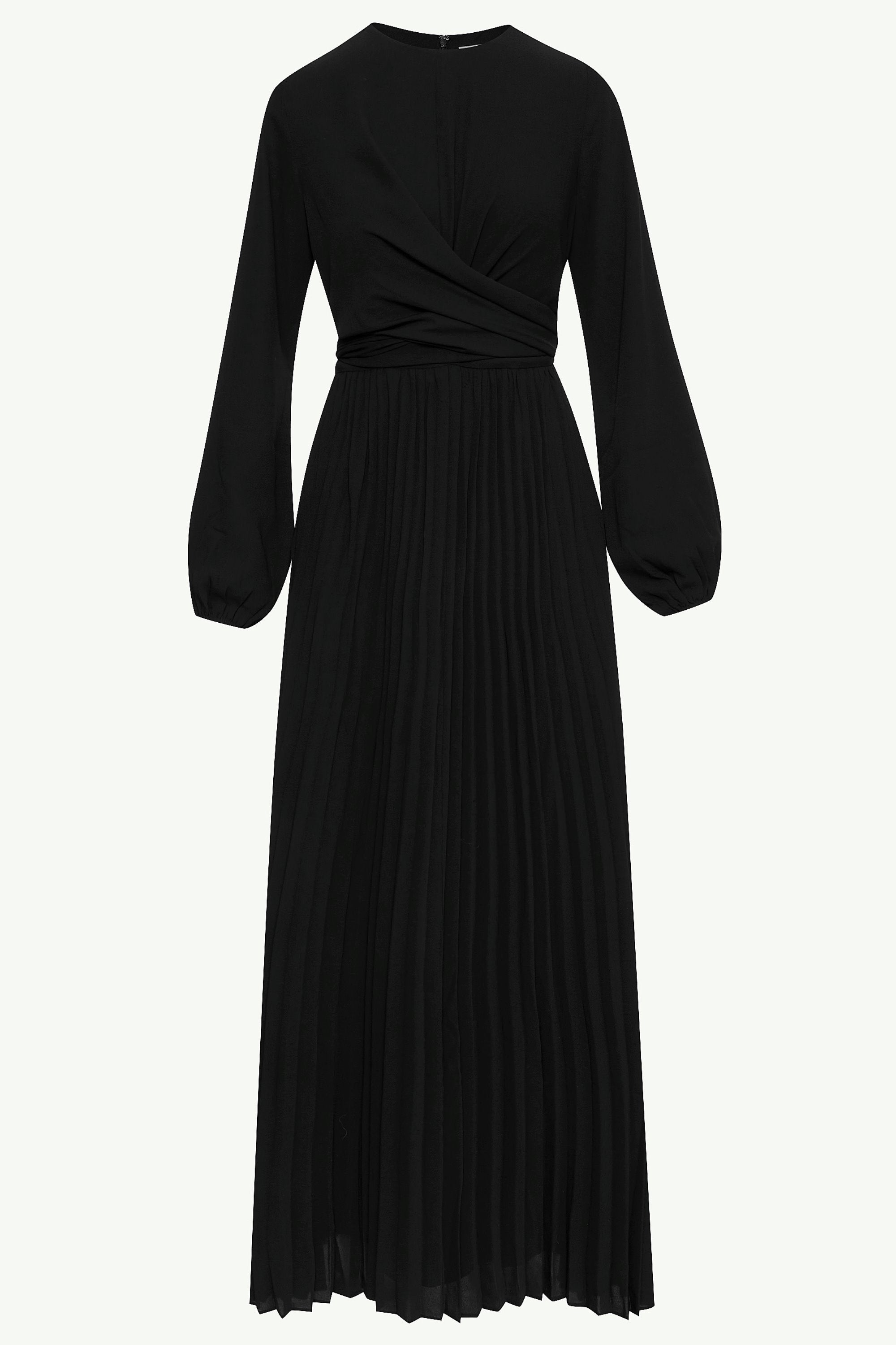 Layana Pleated Wrap Waist Maxi Dress - Black Clothing Veiled 