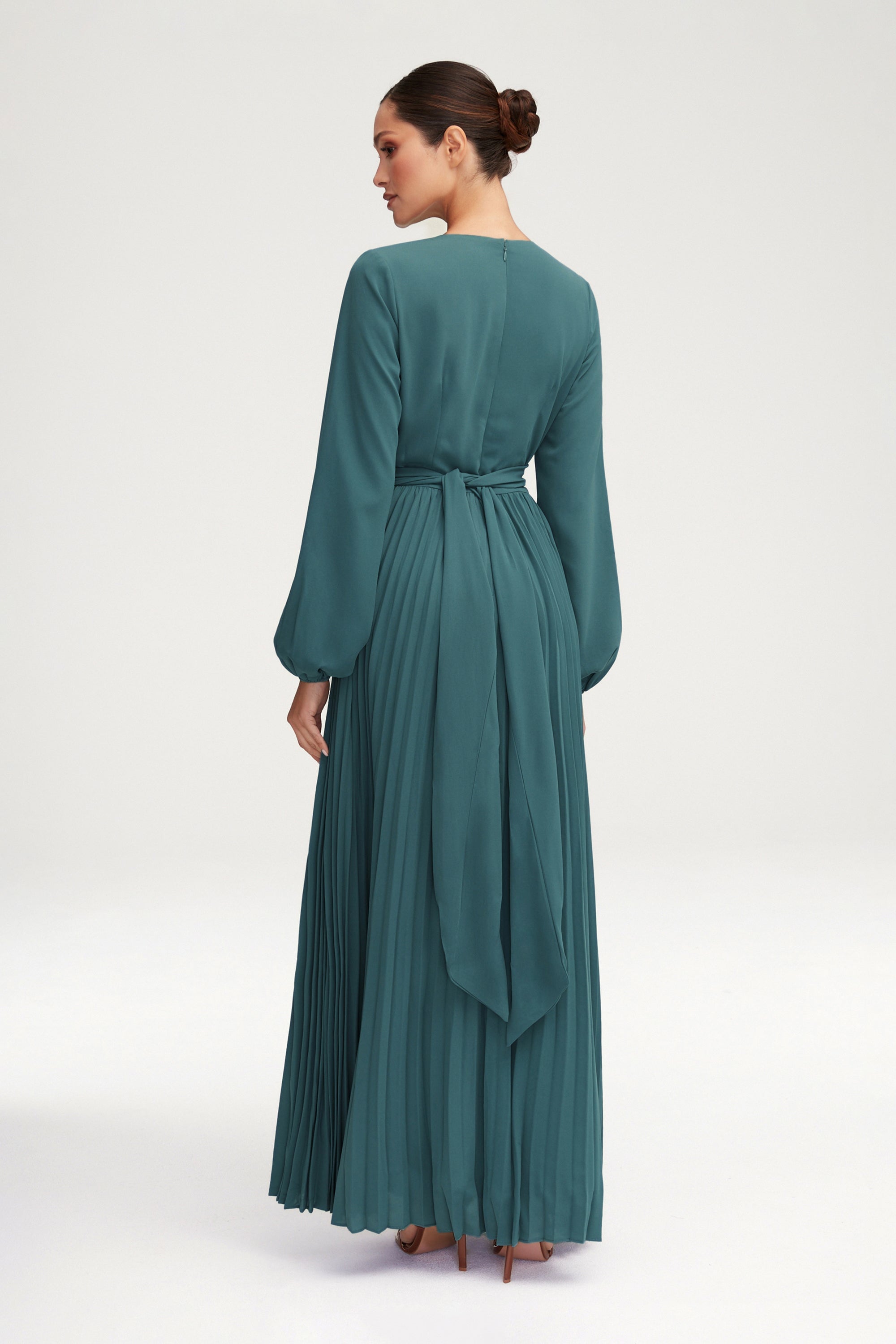 Layana Pleated Wrap Waist Maxi Dress - Dark Cactus Clothing Veiled 