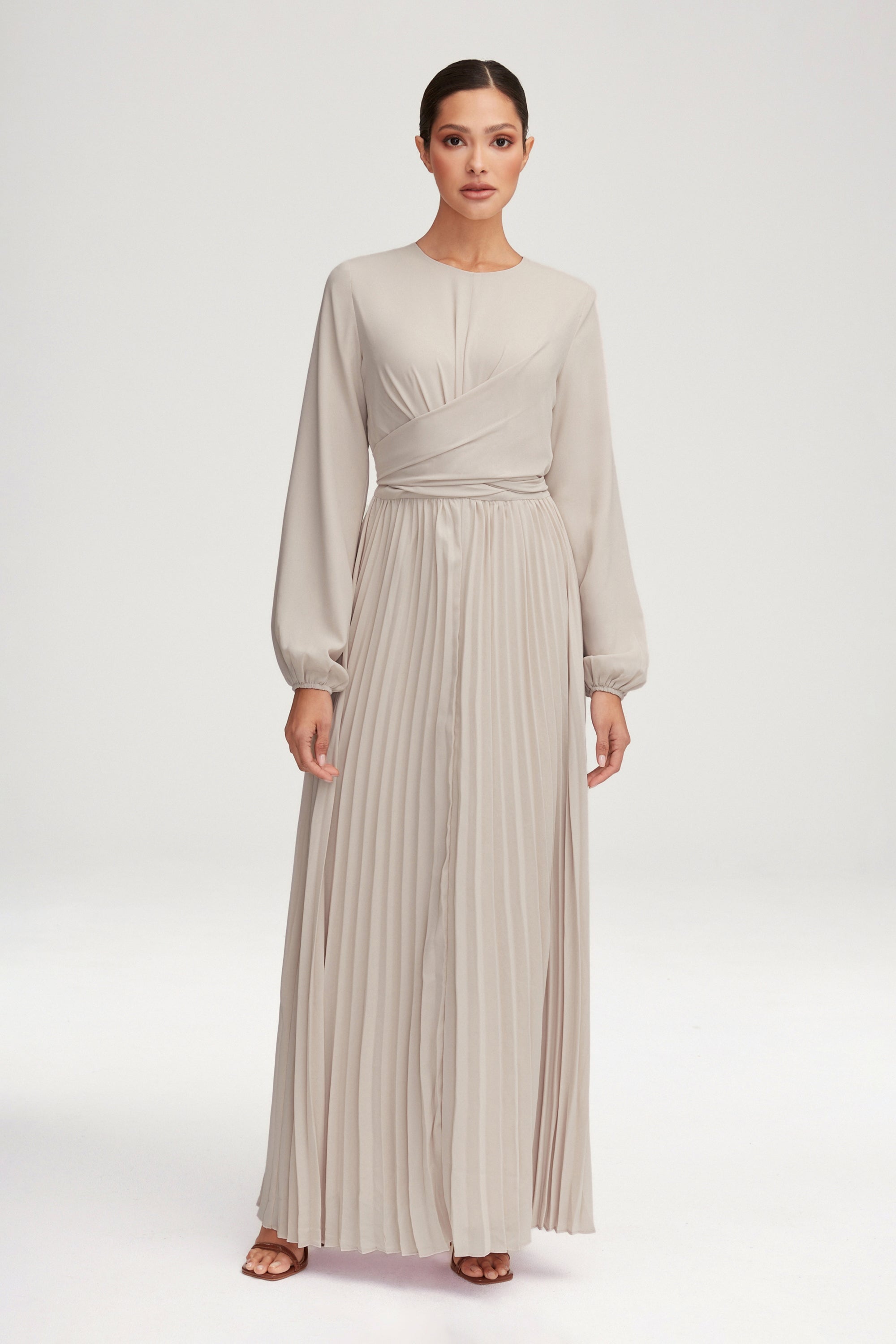 Layana Pleated Wrap Waist Maxi Dress - Off White Clothing Veiled 