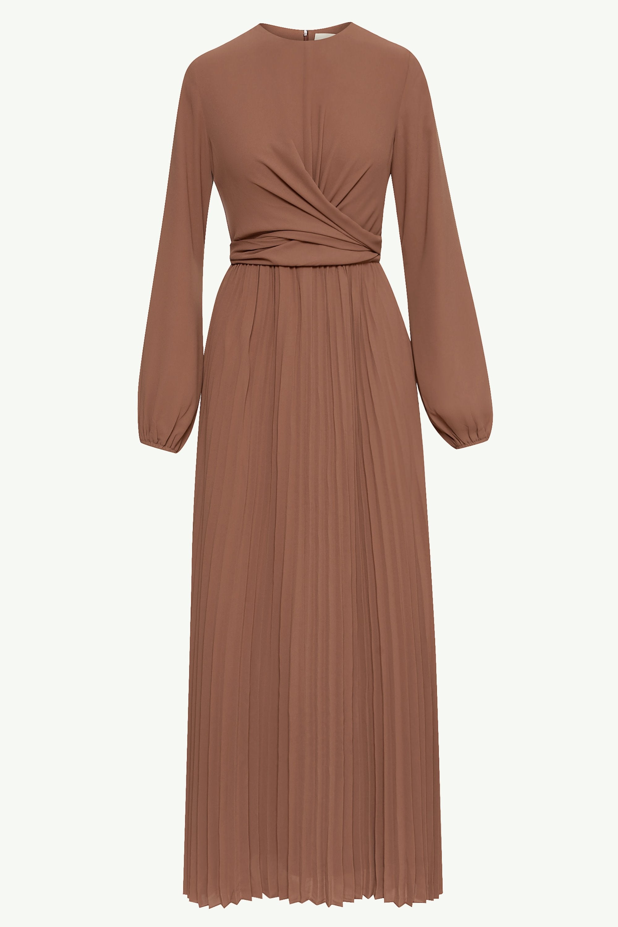 Layana Pleated Wrap Waist Maxi Dress - Pecan Clothing Veiled 