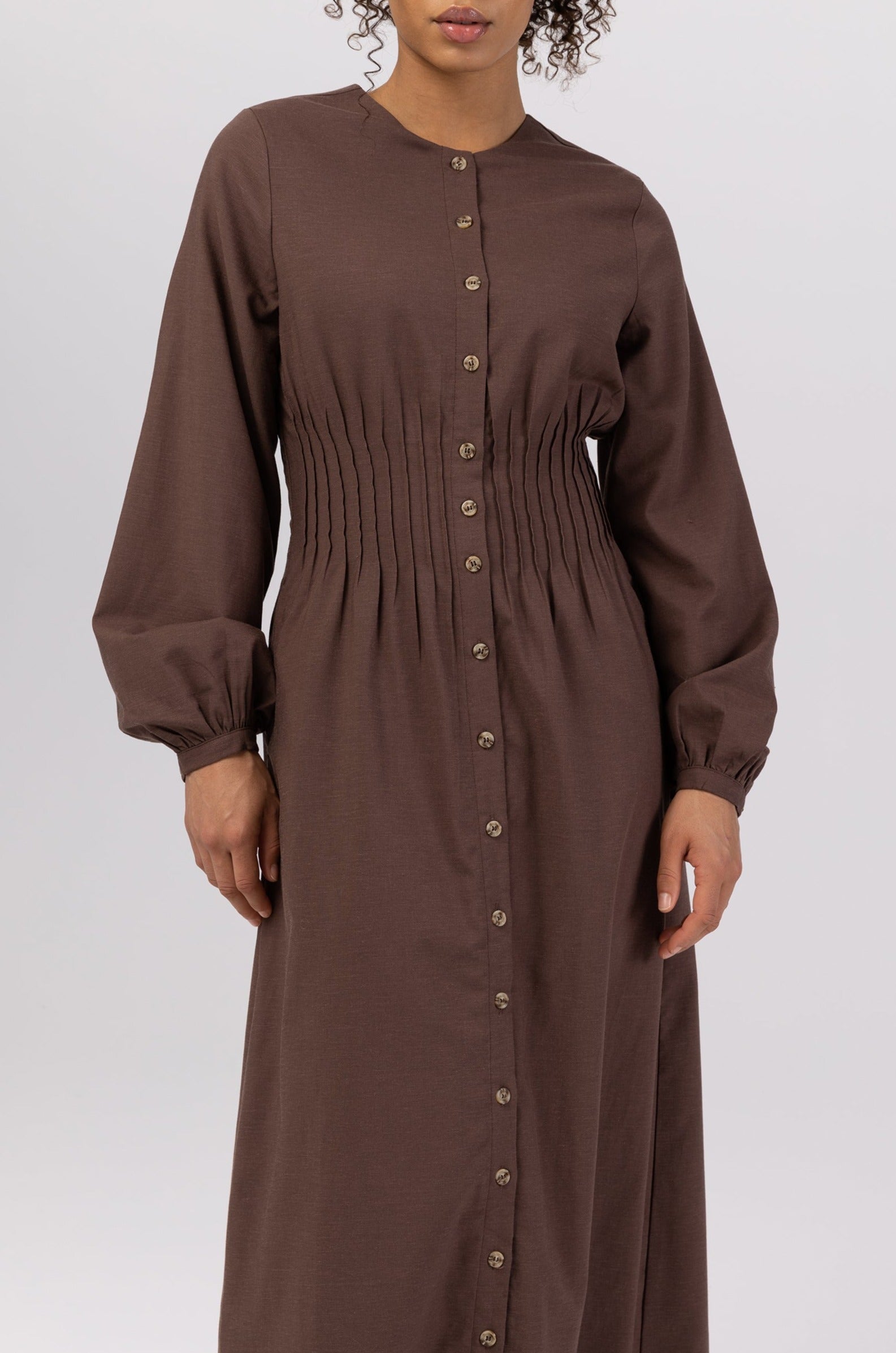 Lila Linen Button Down Maxi Dress - Brown Veiled 