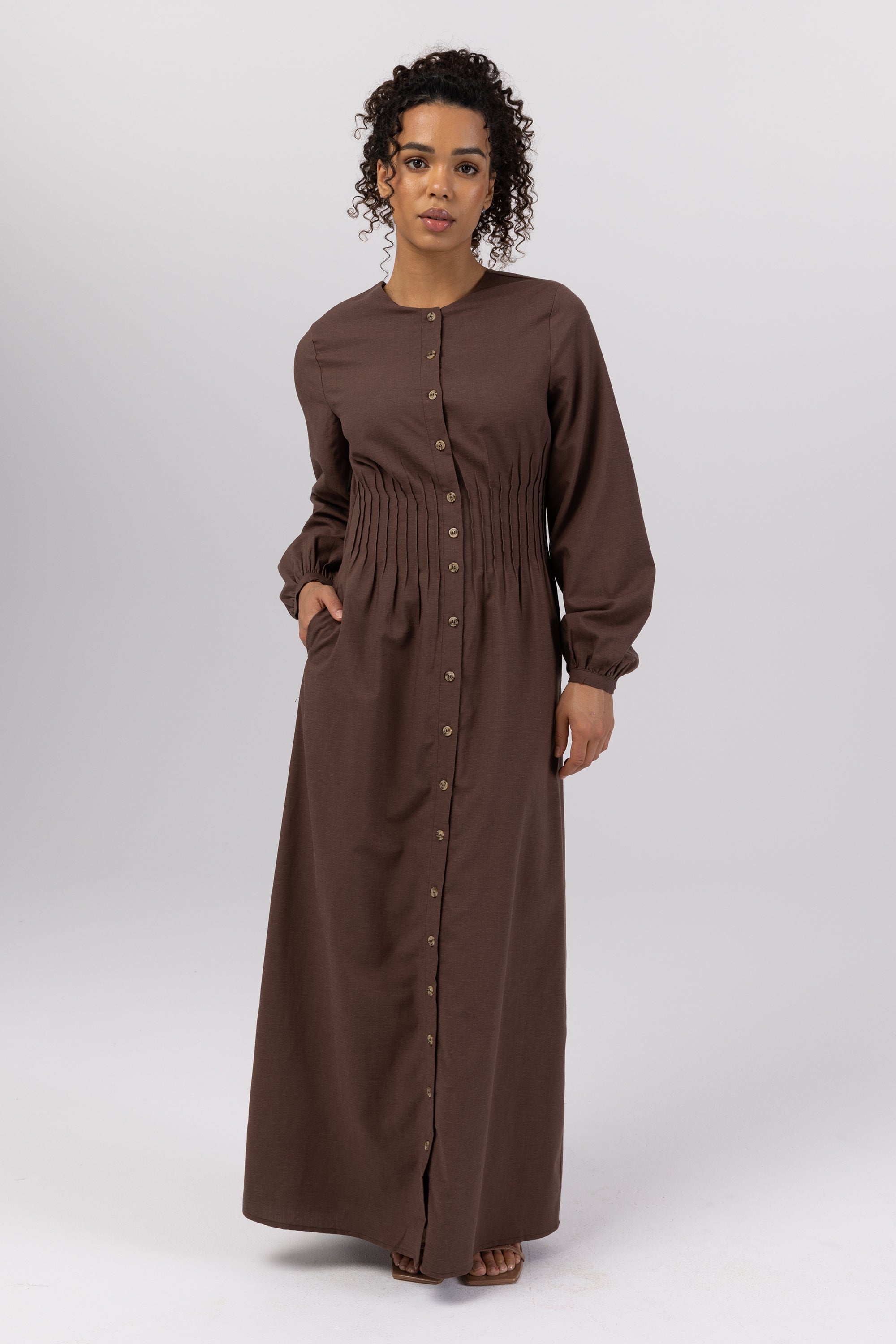 Lila Linen Button Down Maxi Dress - Brown Veiled 