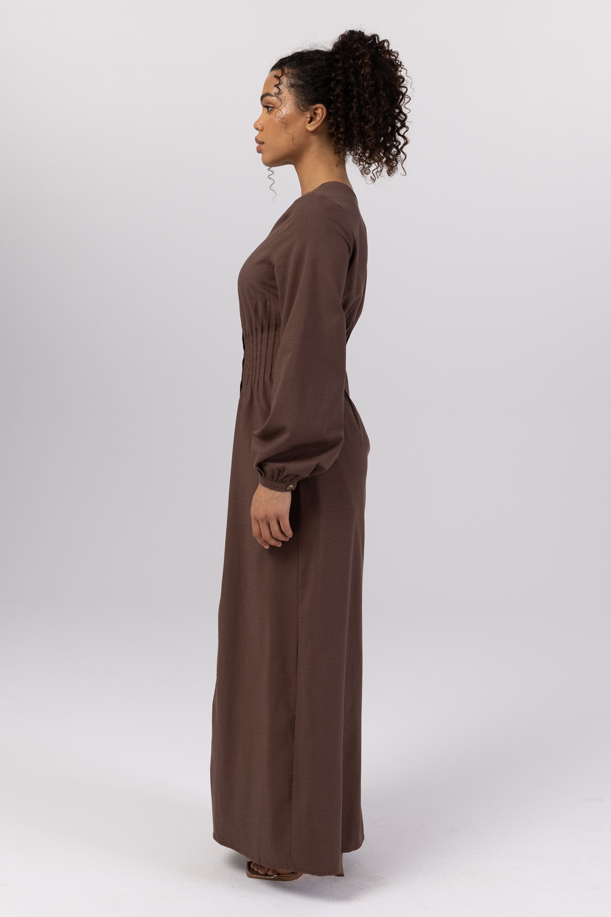 Lila Linen Button Down Maxi Dress - Brown Veiled 