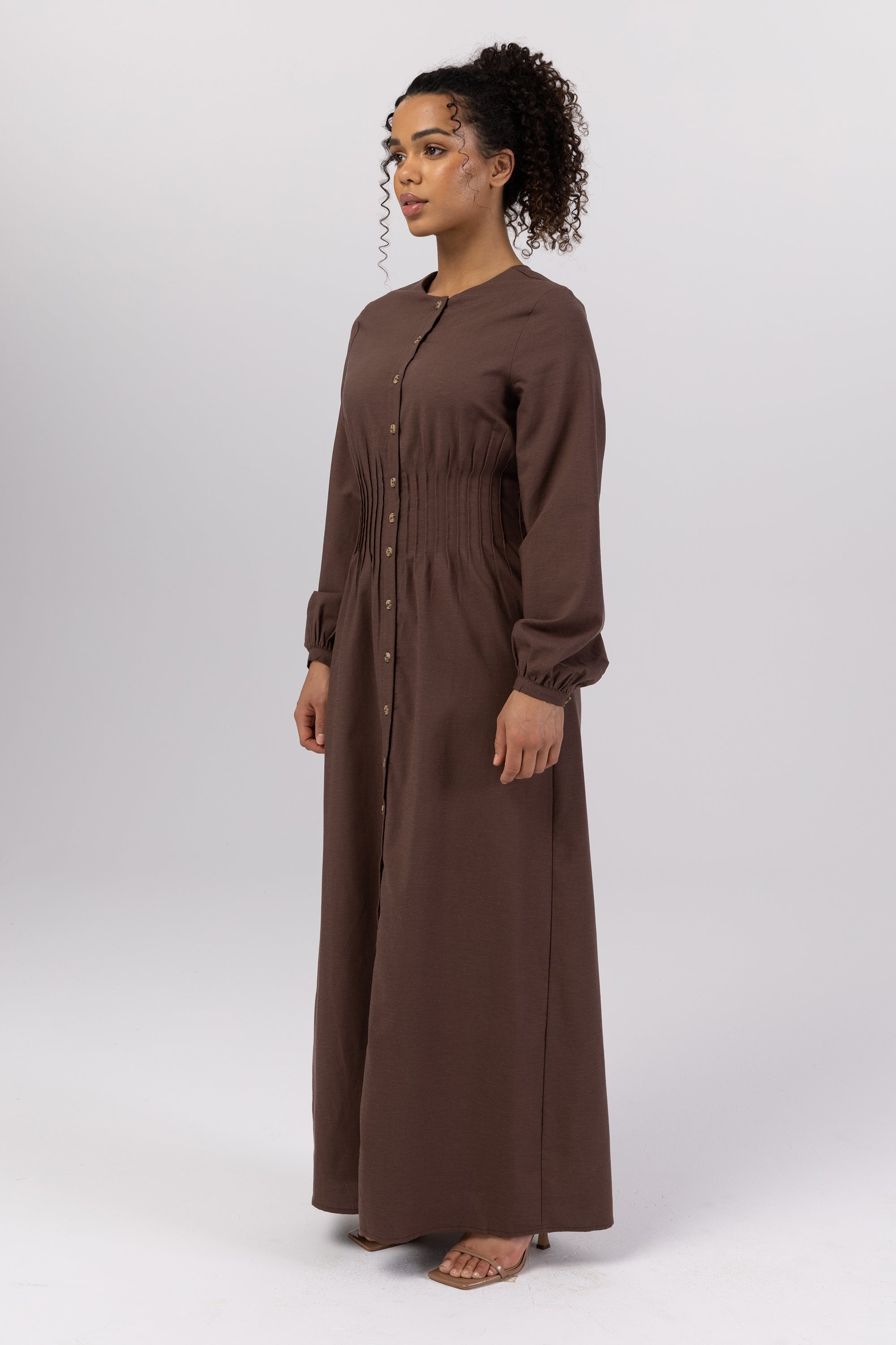 Lila Linen Button Down Maxi Dress - Brown Veiled 