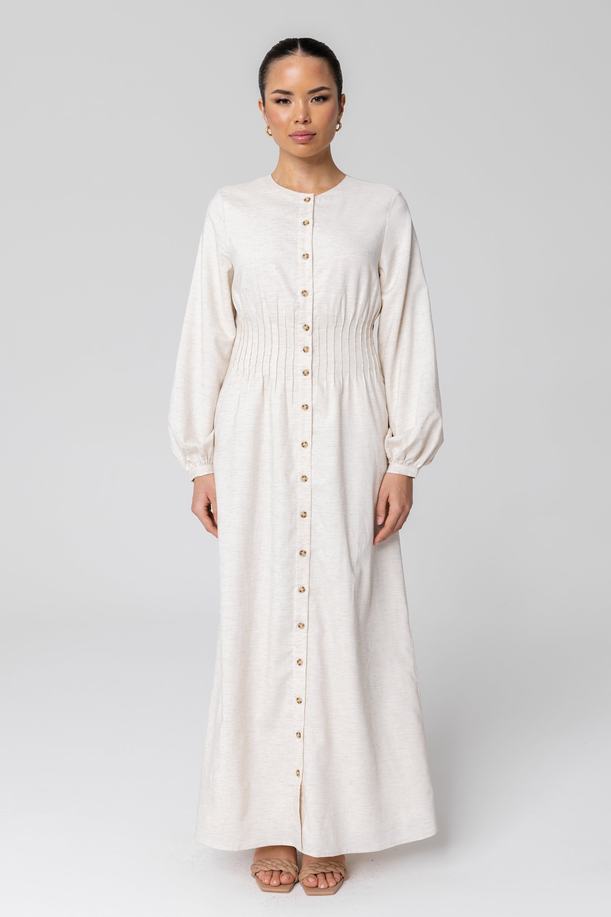 Lila Linen Button Down Maxi Dress - Off White (Light Grey) Veiled 