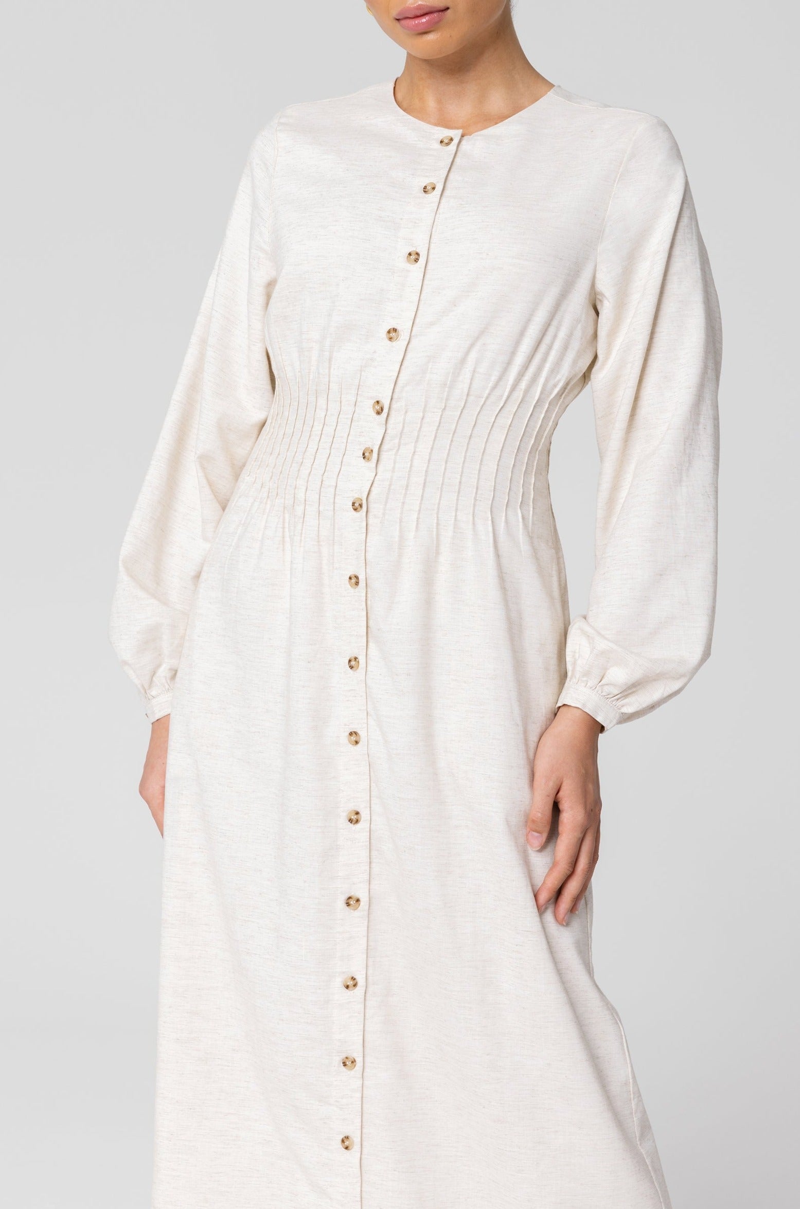 Lila Linen Button Down Maxi Dress - Off White (Light Grey) Veiled 