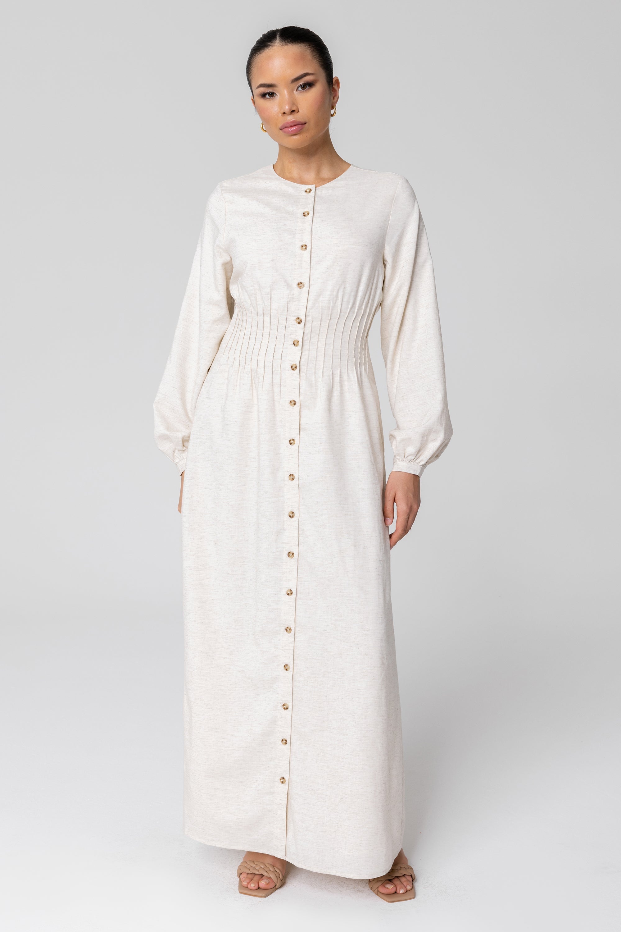 Lila Linen Button Down Maxi Dress - Off White (Light Grey) Veiled 