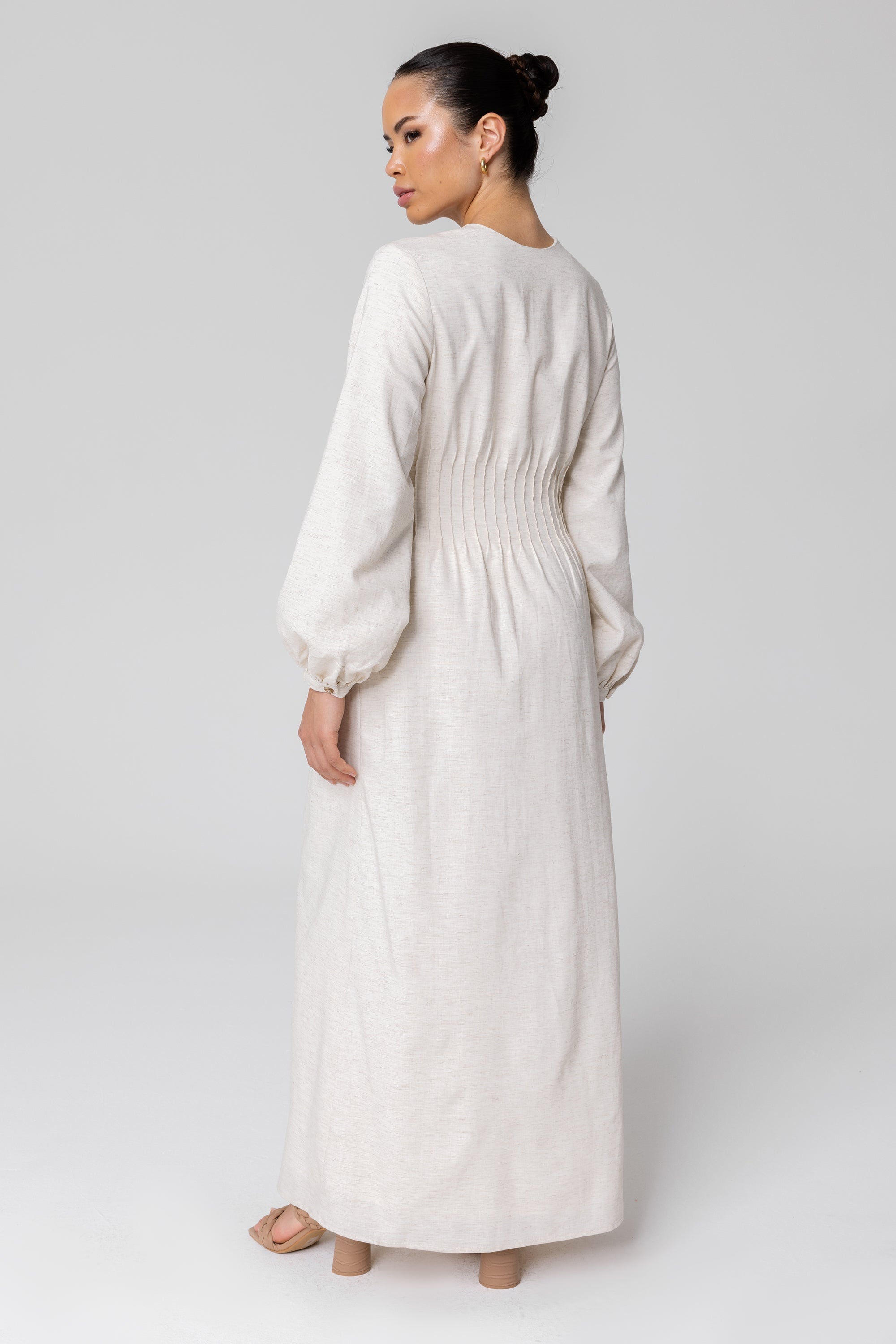 Lila Linen Button Down Maxi Dress - Off White (Light Grey) Veiled 