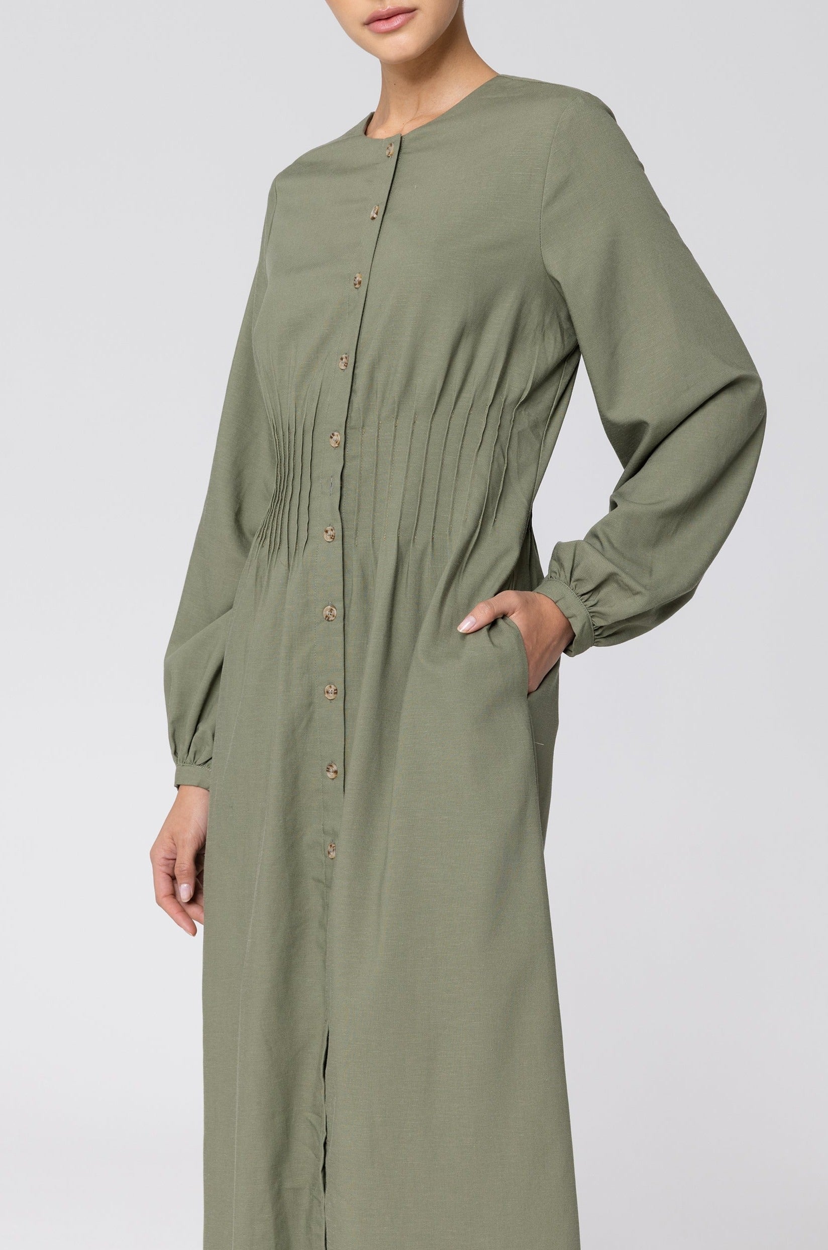 Lila Linen Button Down Maxi Dress - Sage Veiled 