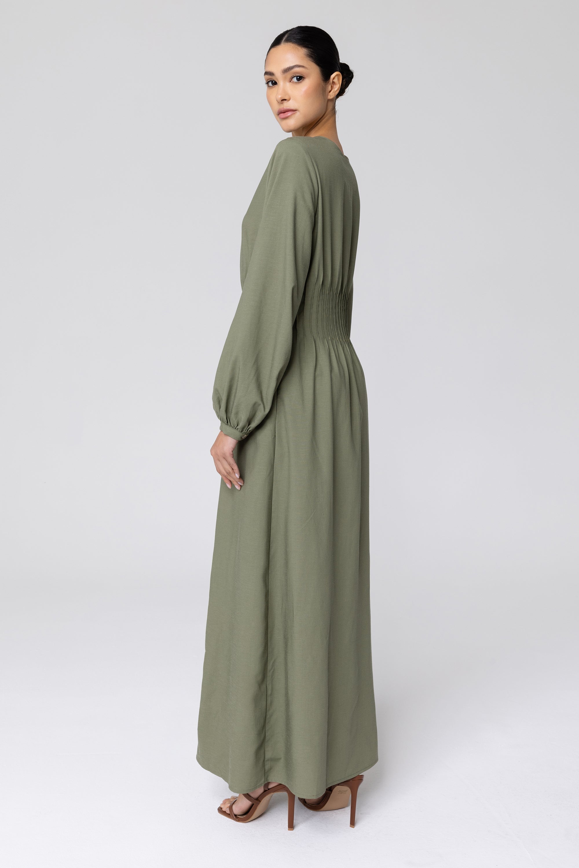 Lila Linen Button Down Maxi Dress - Sage Veiled 