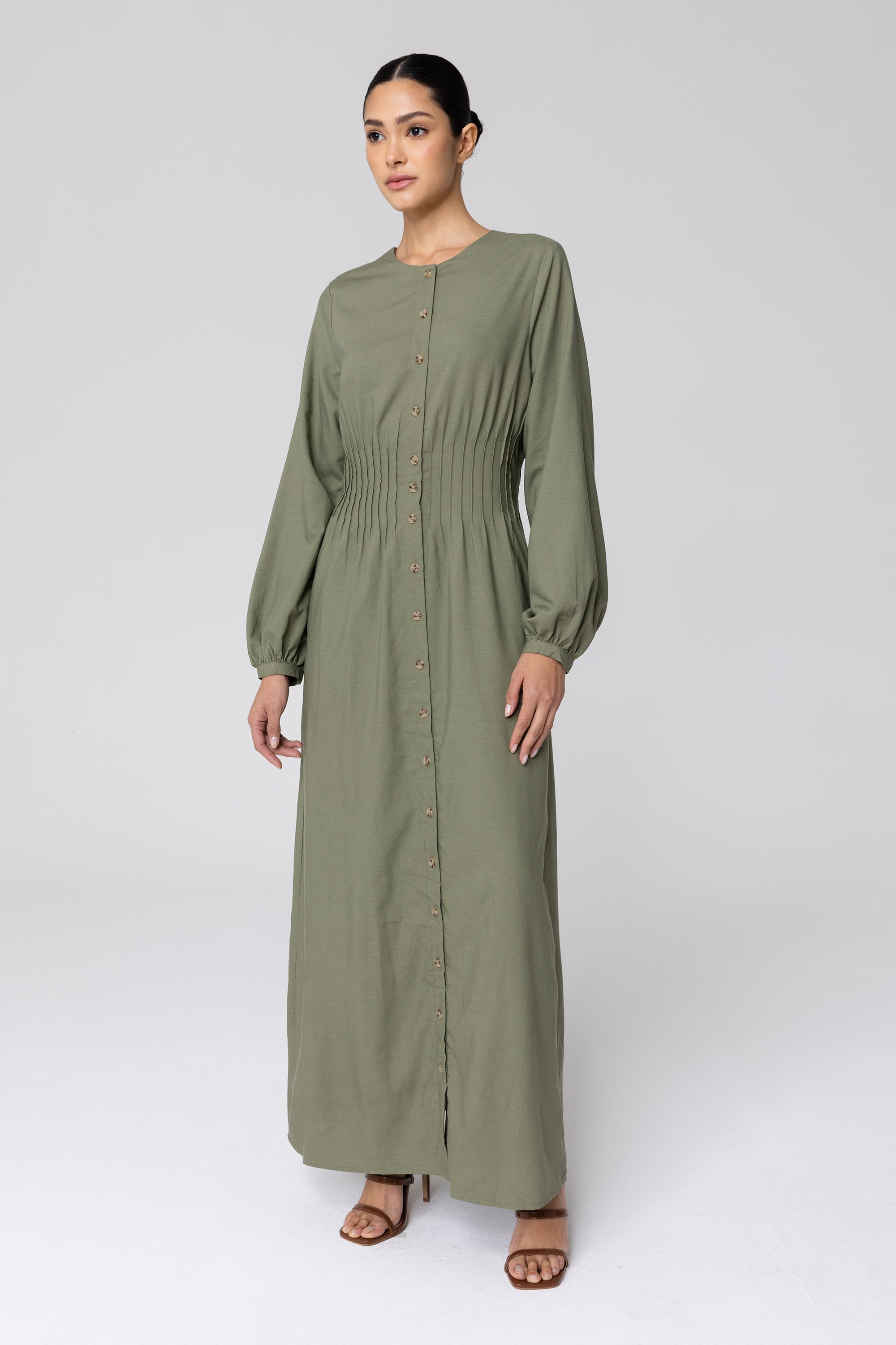 Lila Linen Button Down Maxi Dress - Sage Veiled 